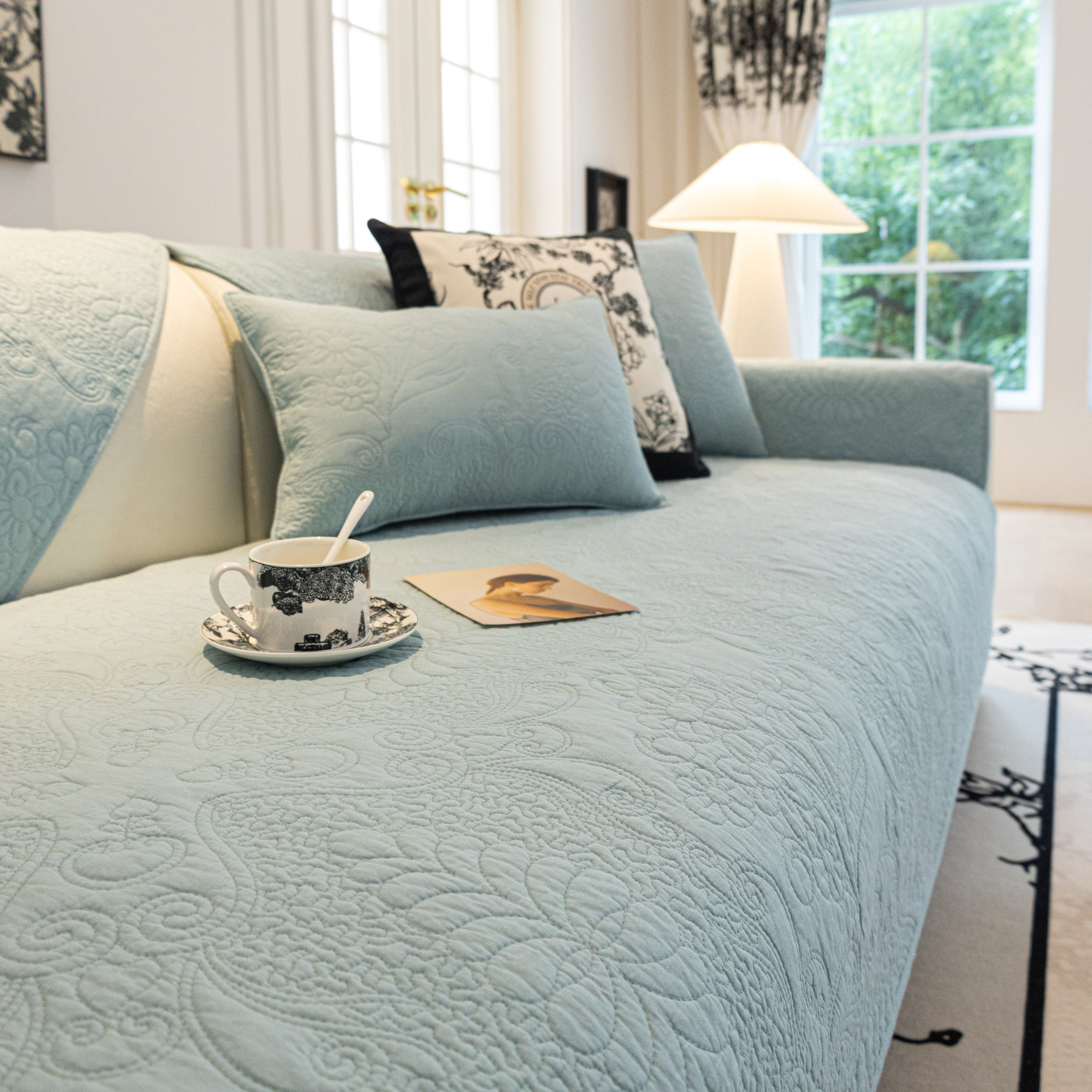 Baroque Floral Quilted Cotton Sofa Cover, Non-Slip Washable Couch Protector - Image 56