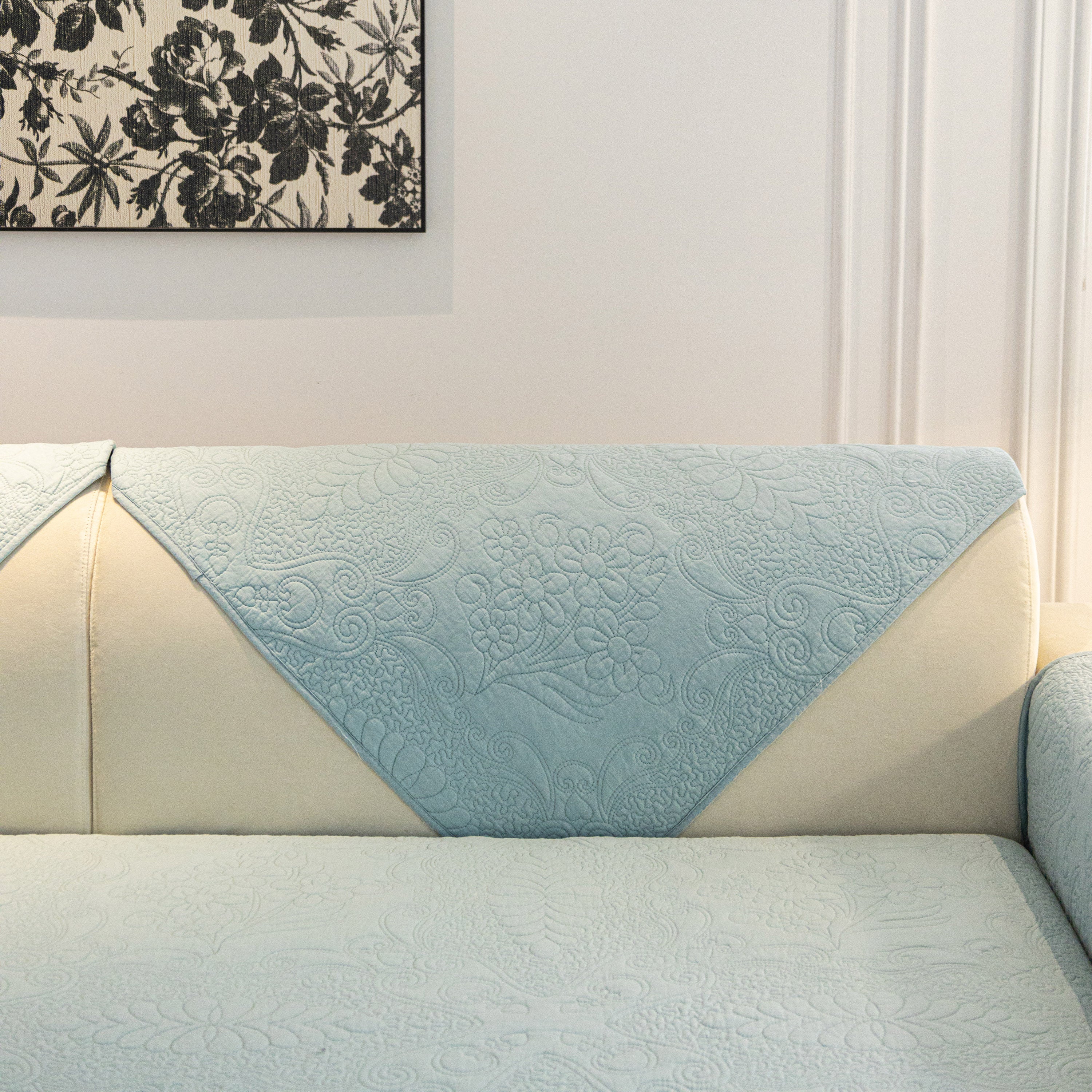 Baroque Floral Quilted Cotton Sofa Cover, Non-Slip Washable Couch Protector - Image 64