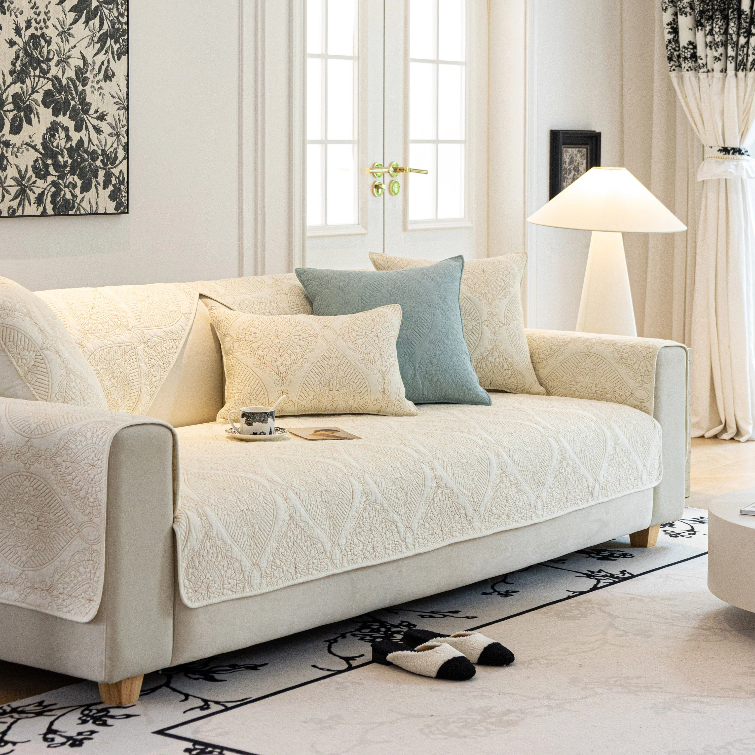 Baroque Sofa Cover – Quilted Cotton, Non-Slip, Washable with Ornate Embroidery - Image 14