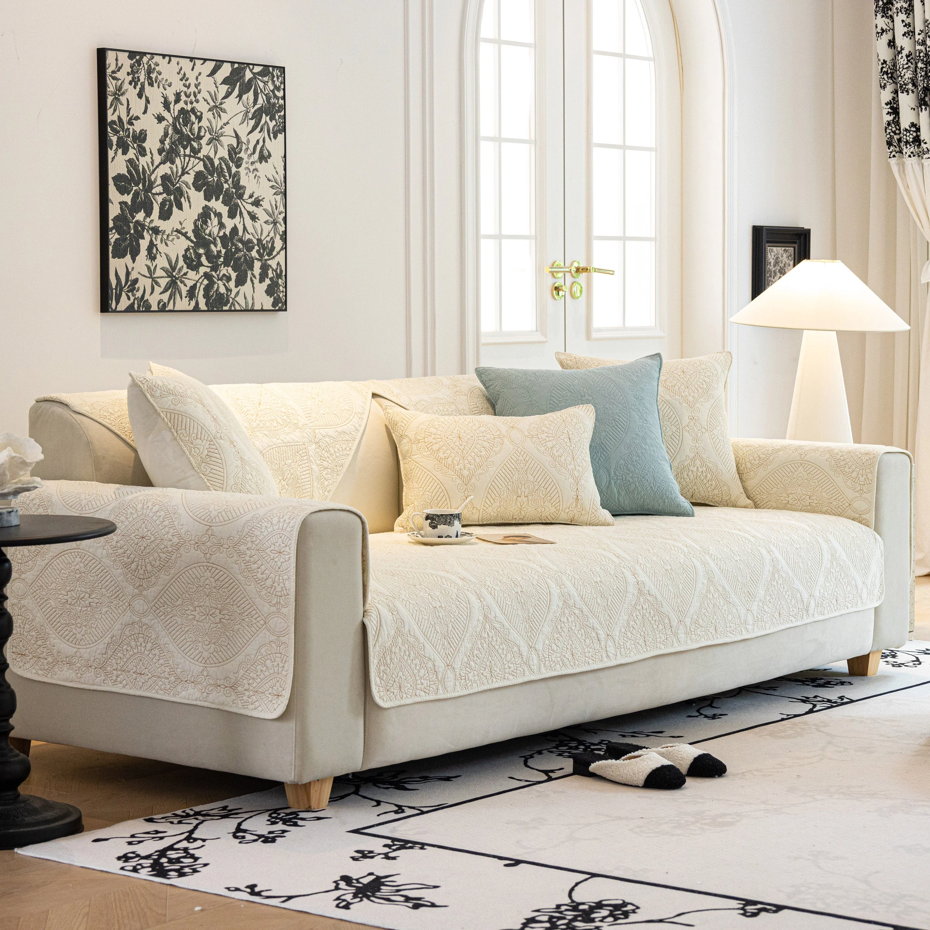 Baroque Sofa Cover – Quilted Cotton, Non-Slip, Washable with Ornate Embroidery - Image 21