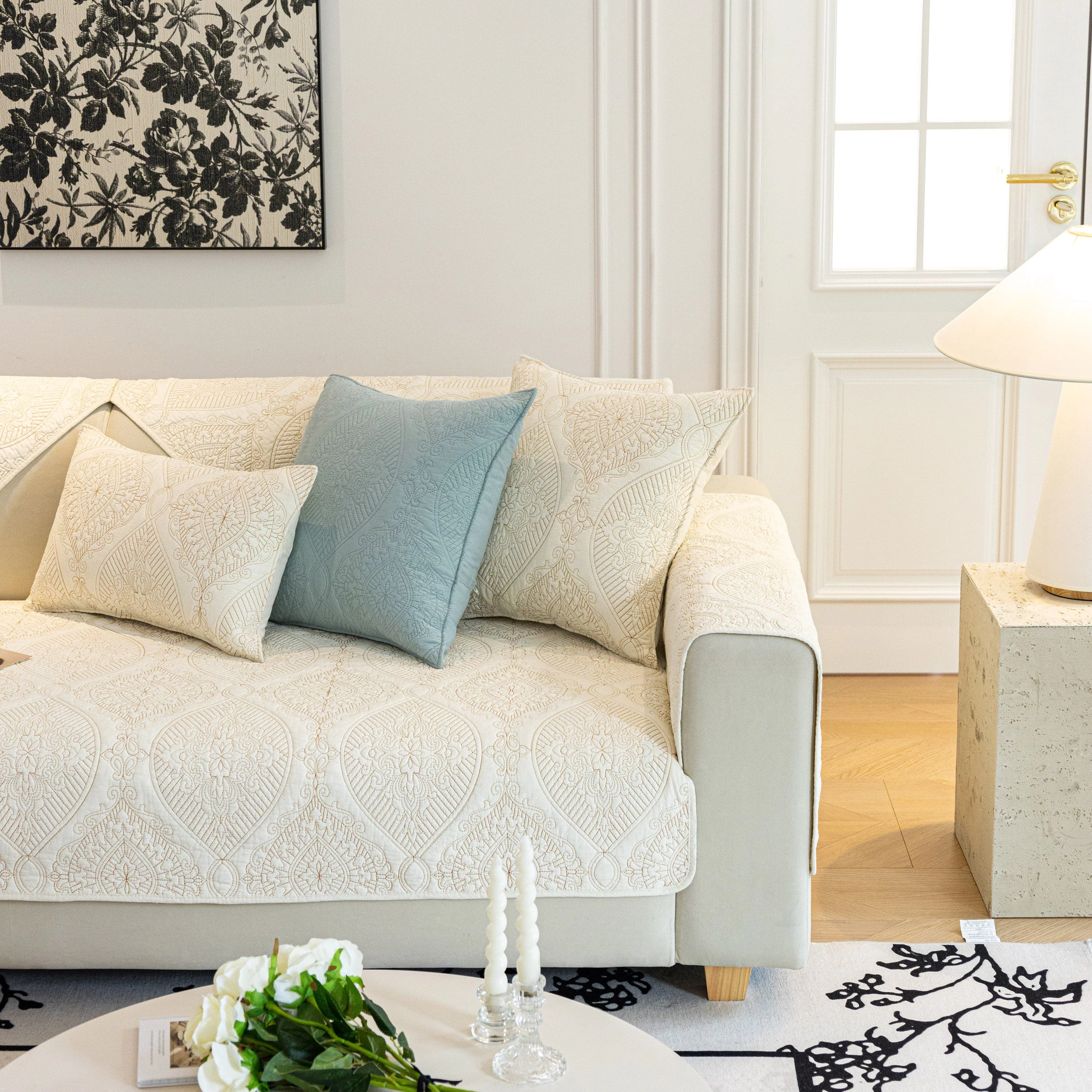 Baroque Sofa Cover – Quilted Cotton, Non-Slip, Washable with Ornate Embroidery - Image 25