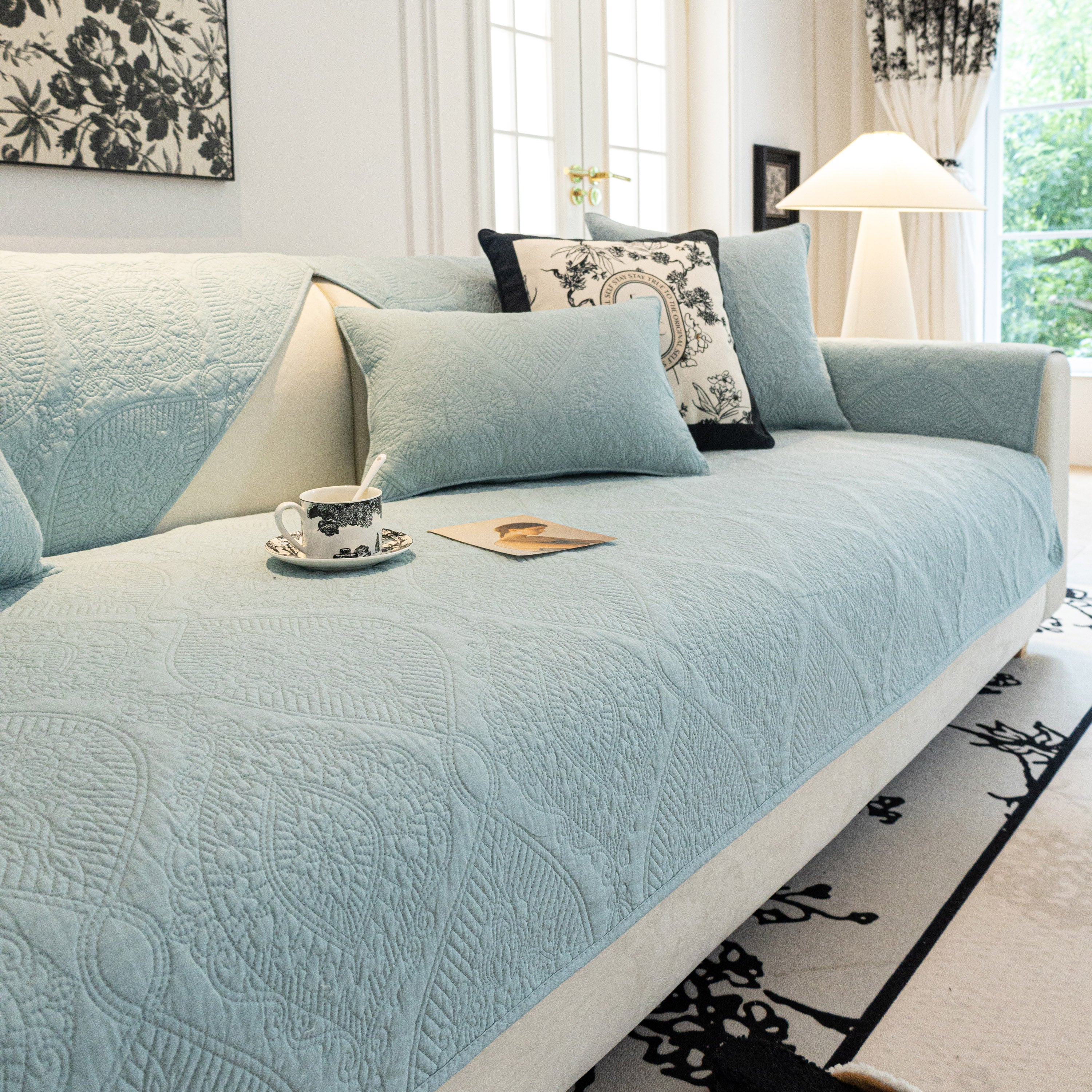 Baroque Sofa Cover – Quilted Cotton, Non-Slip, Washable with Ornate Embroidery - Image 59