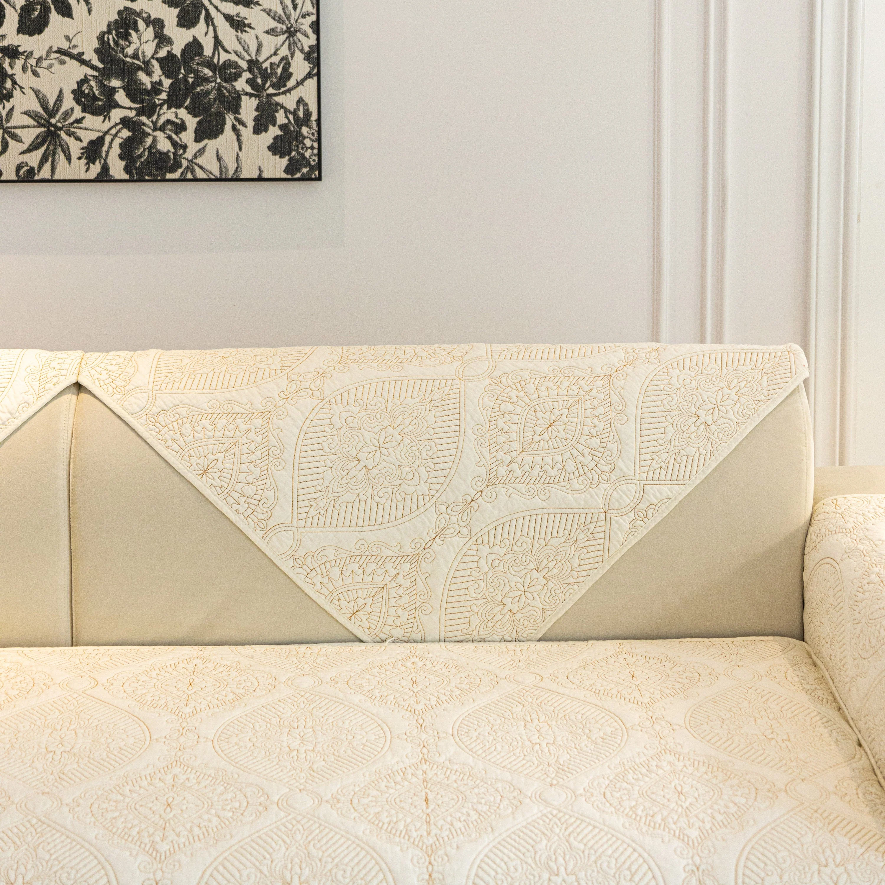 Baroque Sofa Cover – Quilted Cotton, Non-Slip, Washable with Ornate Embroidery - Image 8