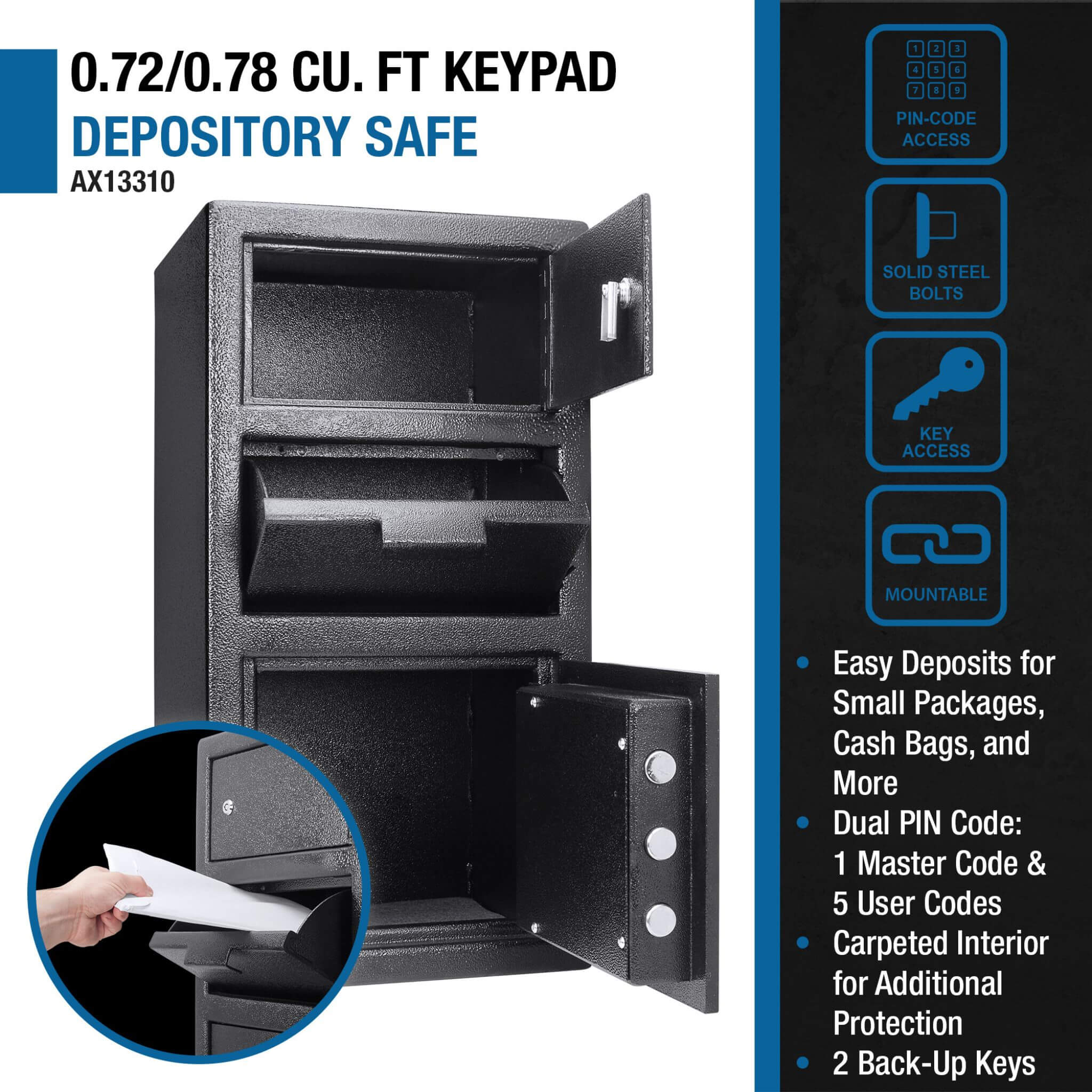 Barska 0.78 CF Heavy-Duty Large Steel Depository Safe With Digital Keypad (SAK75106) - Image 9