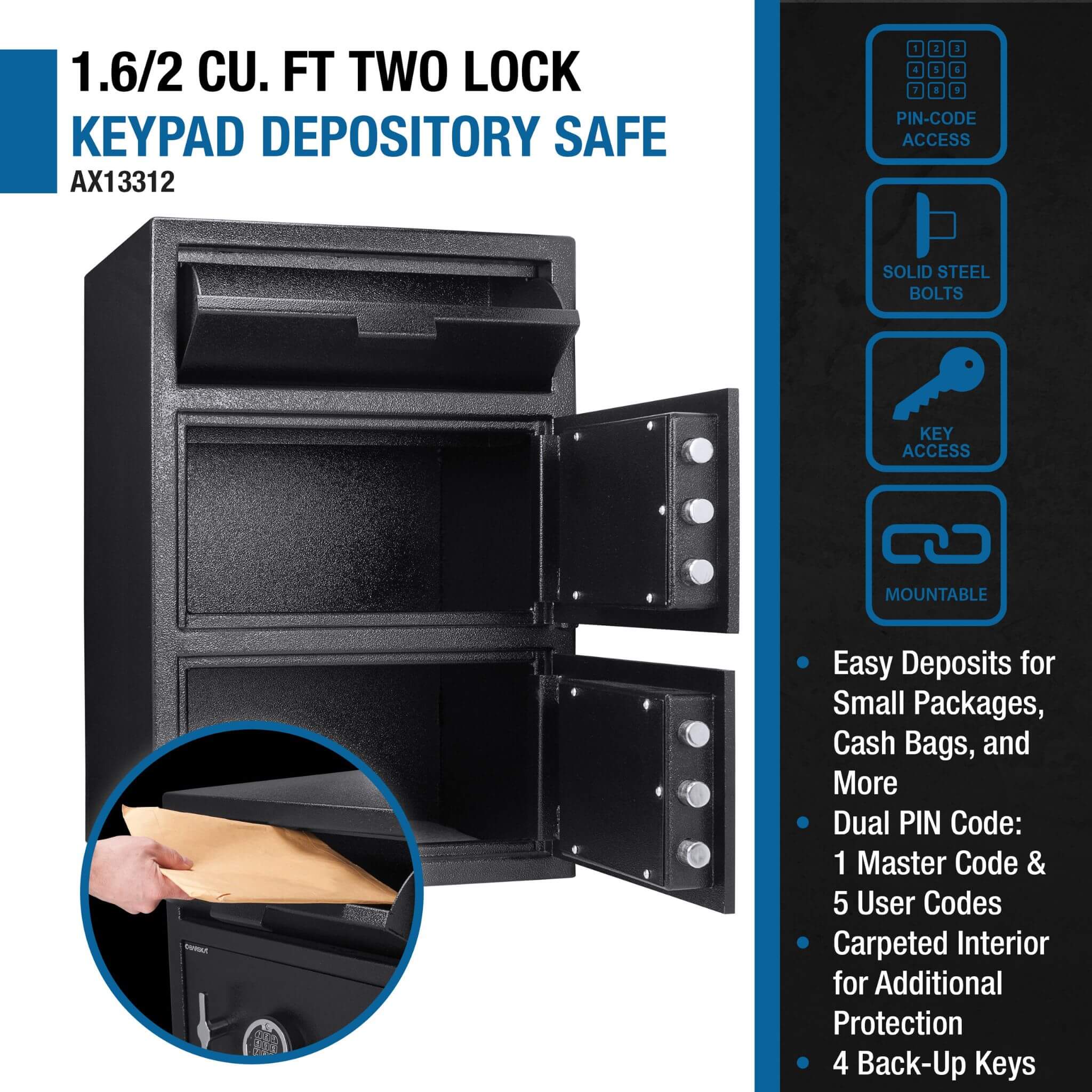 Barska 1.60 CF Digital Depository Dual Compartment Security Safe (SAK76021) - Image 7