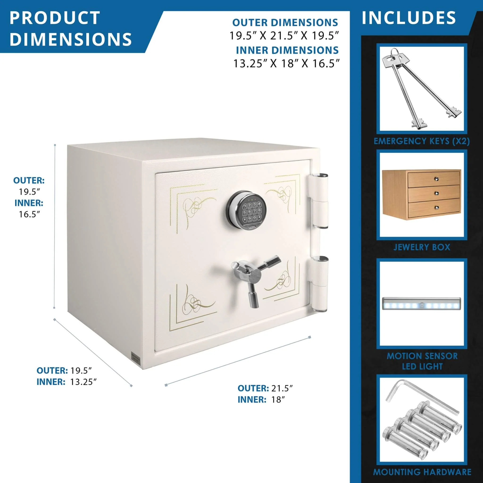 Barska 1.91 CF White Fireproof Jewelry Safe With Digital Keypad Lock (SAK42861) - Image 11