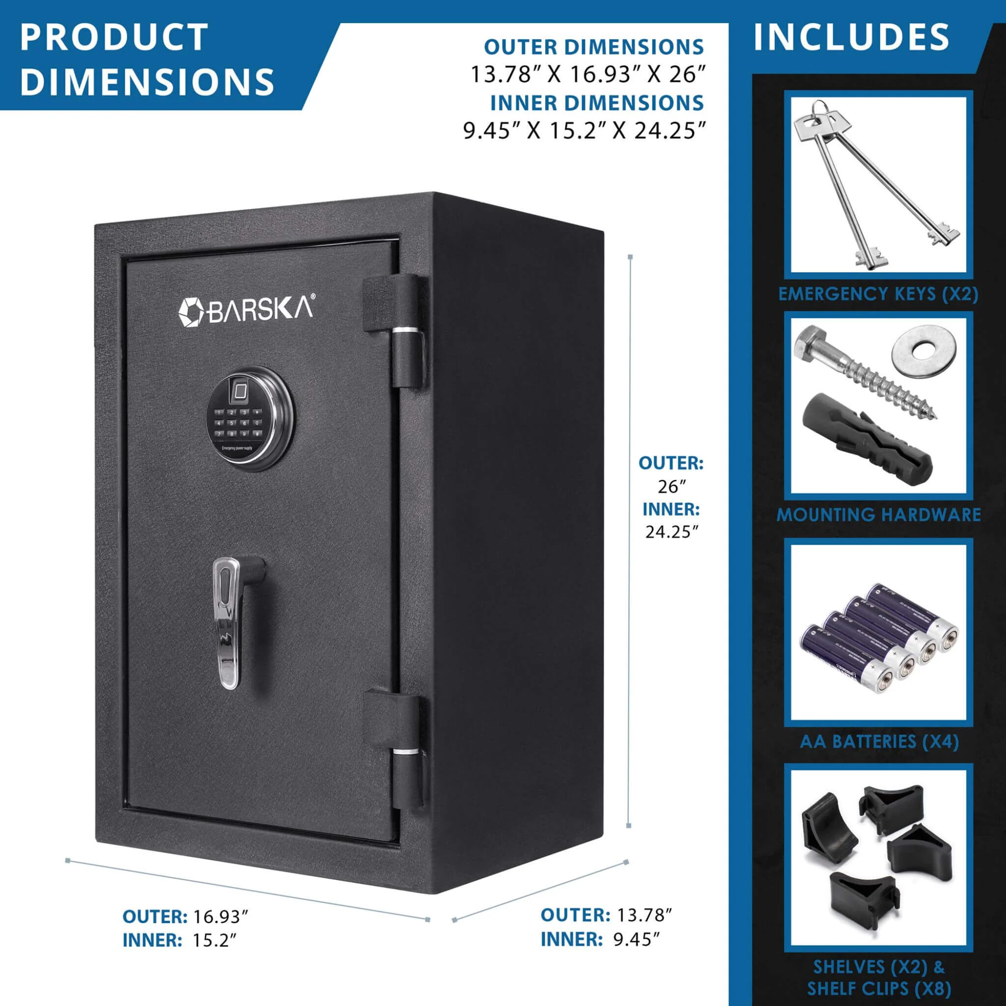 Barska 2.02 CF Heavy-Duty Fire Resistant Safe With Biometric Keypad (SAK29487) - Image 11