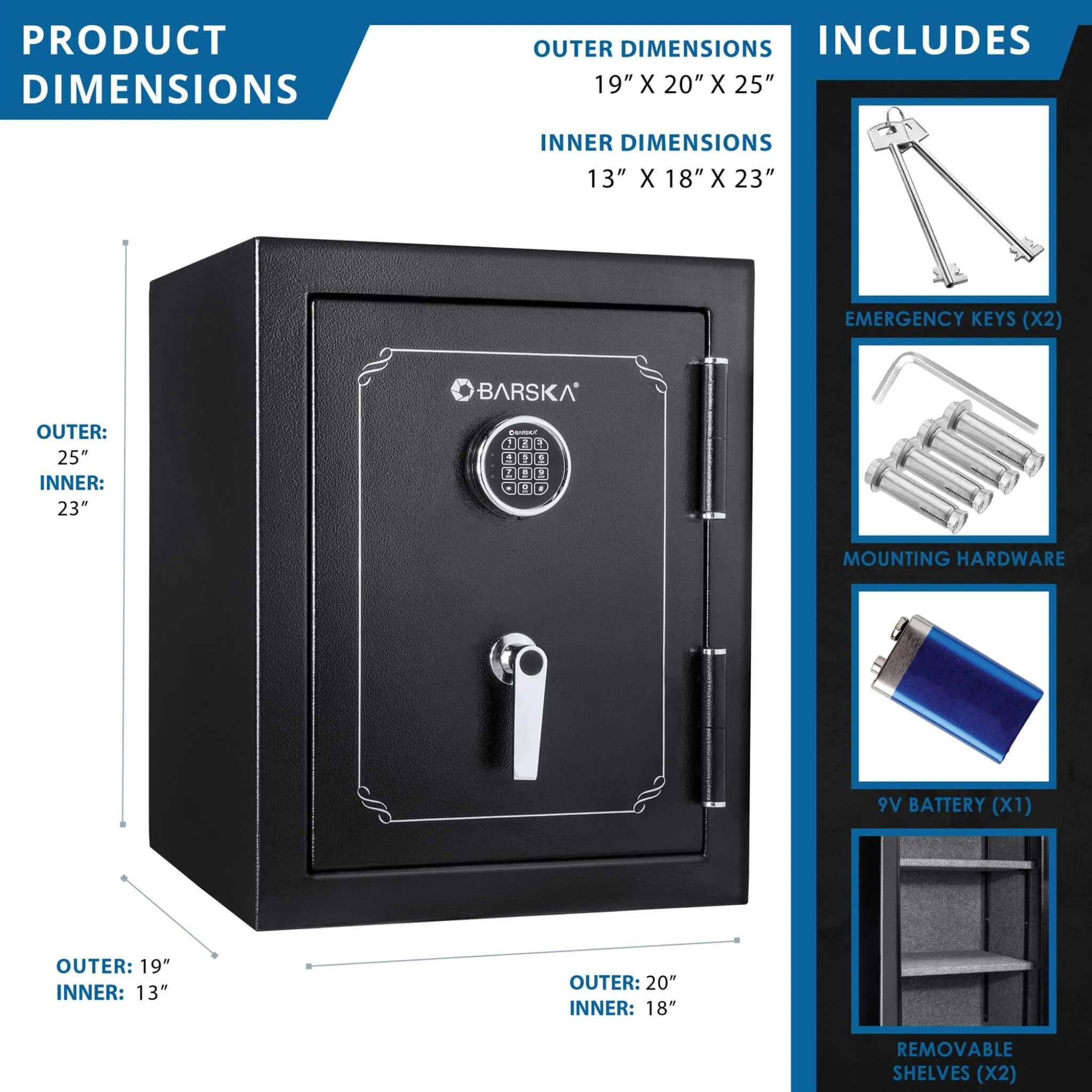 Barska 3.51 CF Heavy-Duty Steel Fireproof Safe Vault With Electronic Lock (SAK85021) - Image 9