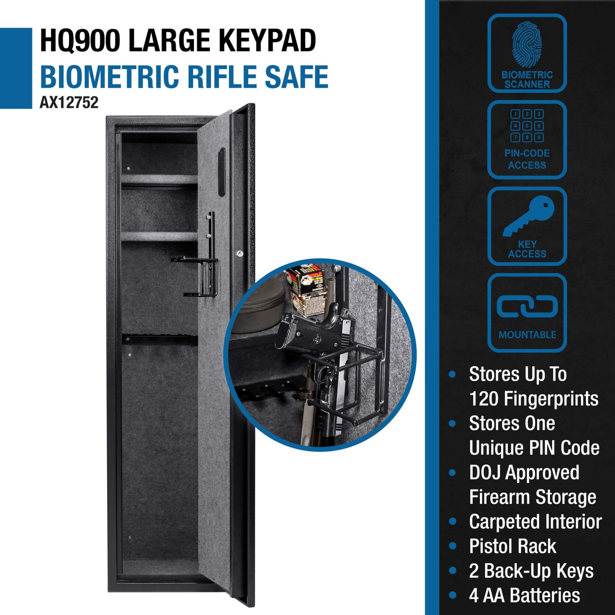 Barska 4.33 CF Heavy-Duty Rifle Gun Safe With Biometric And Digital Keypad Access (SAK80356) - Image 7