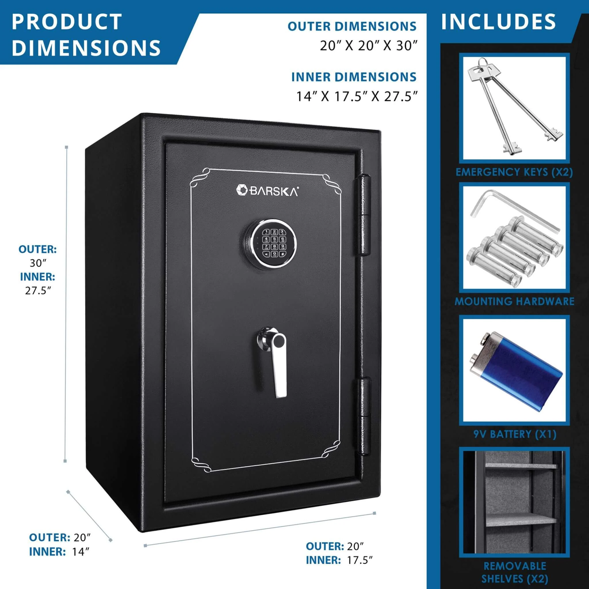 Barska 4.39 CF Heavy-Duty Steel Fireproof Safe Vault With Digital Keypad (SAK51786) - Image 10
