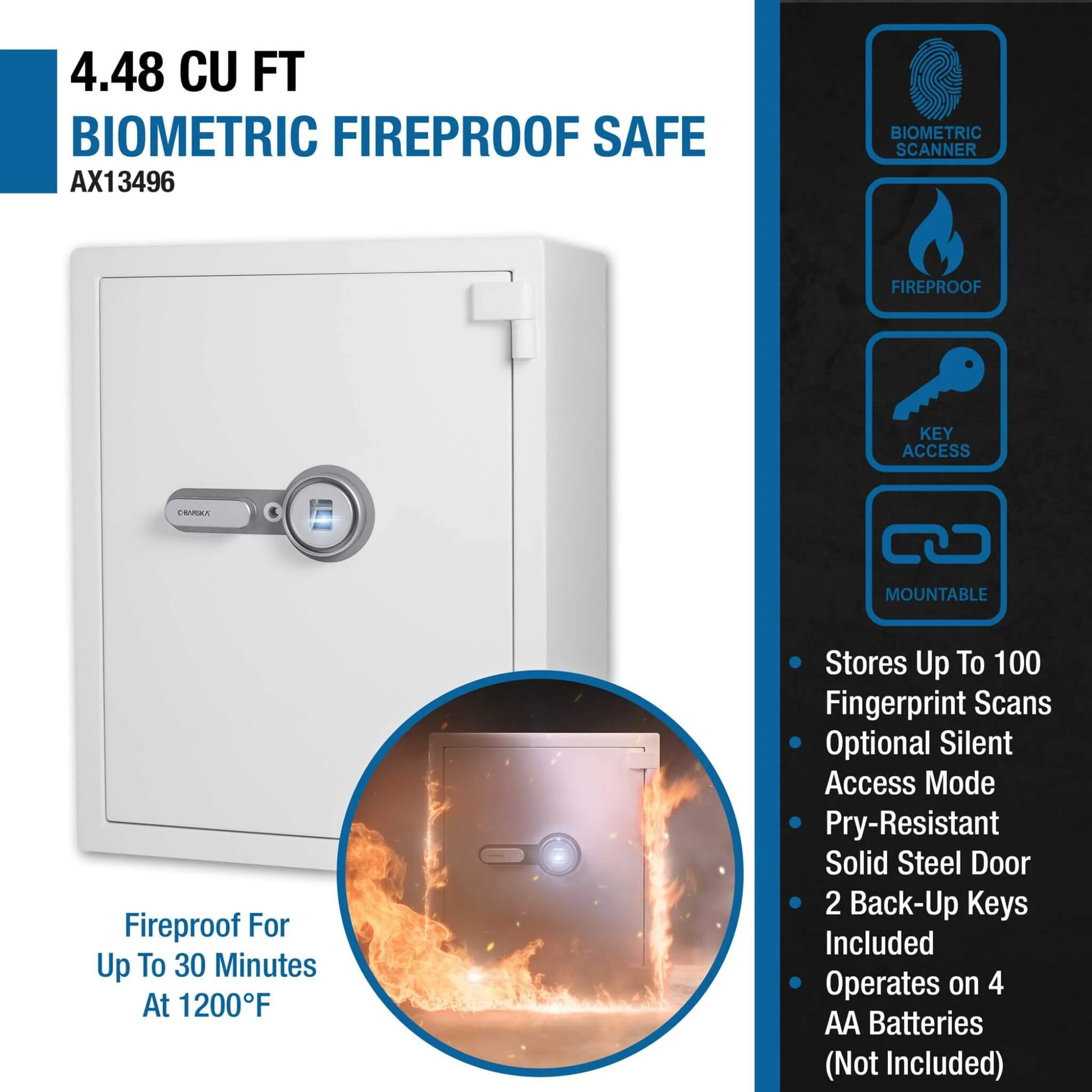 Barska 4.48 CF Large Heavy-Duty Fireproof Biometric Safe (SAK83490) - Image 10