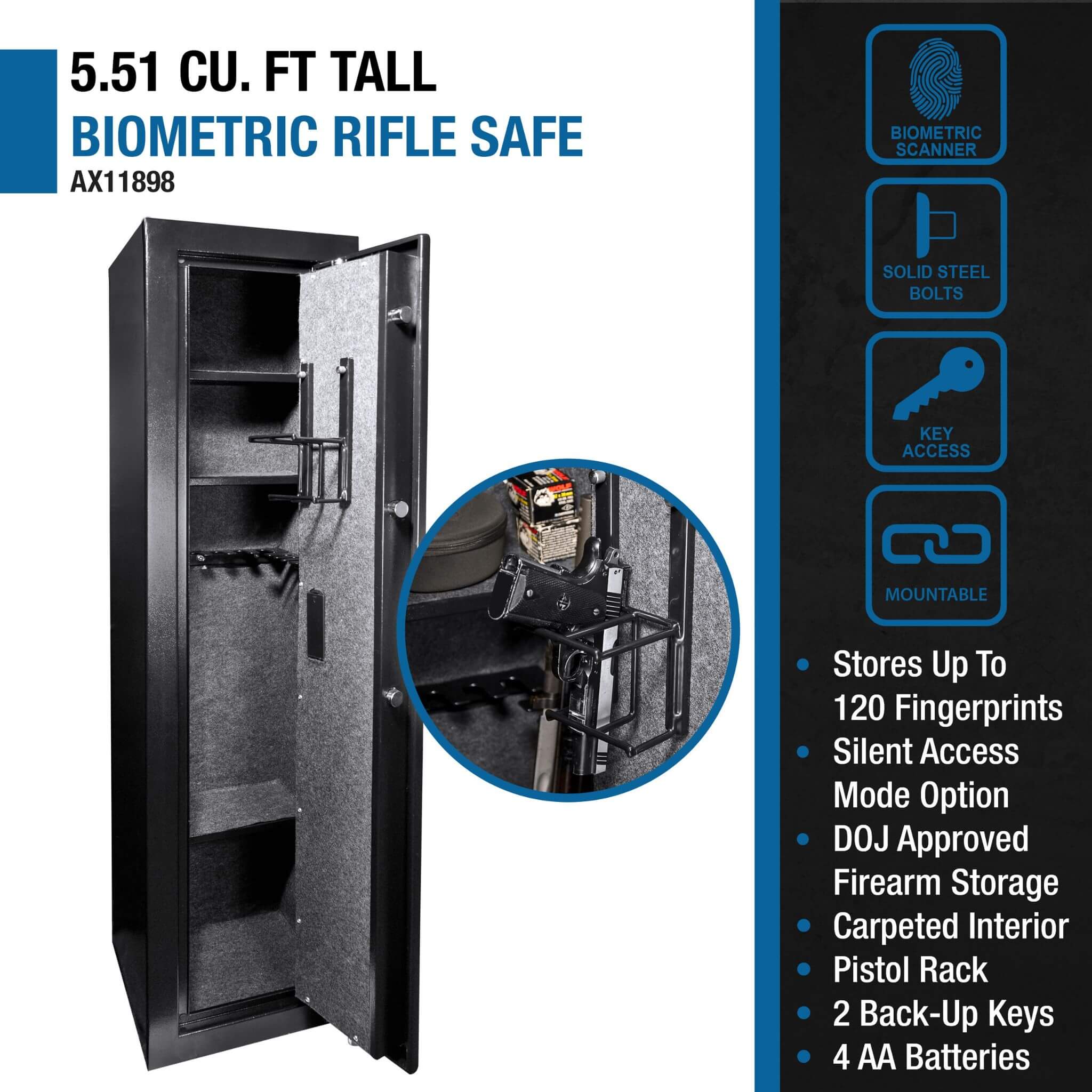 Barska 5.51 CF Tall Biometric Rifle Safe With Biometric Keypad (SAK90412) - Image 10