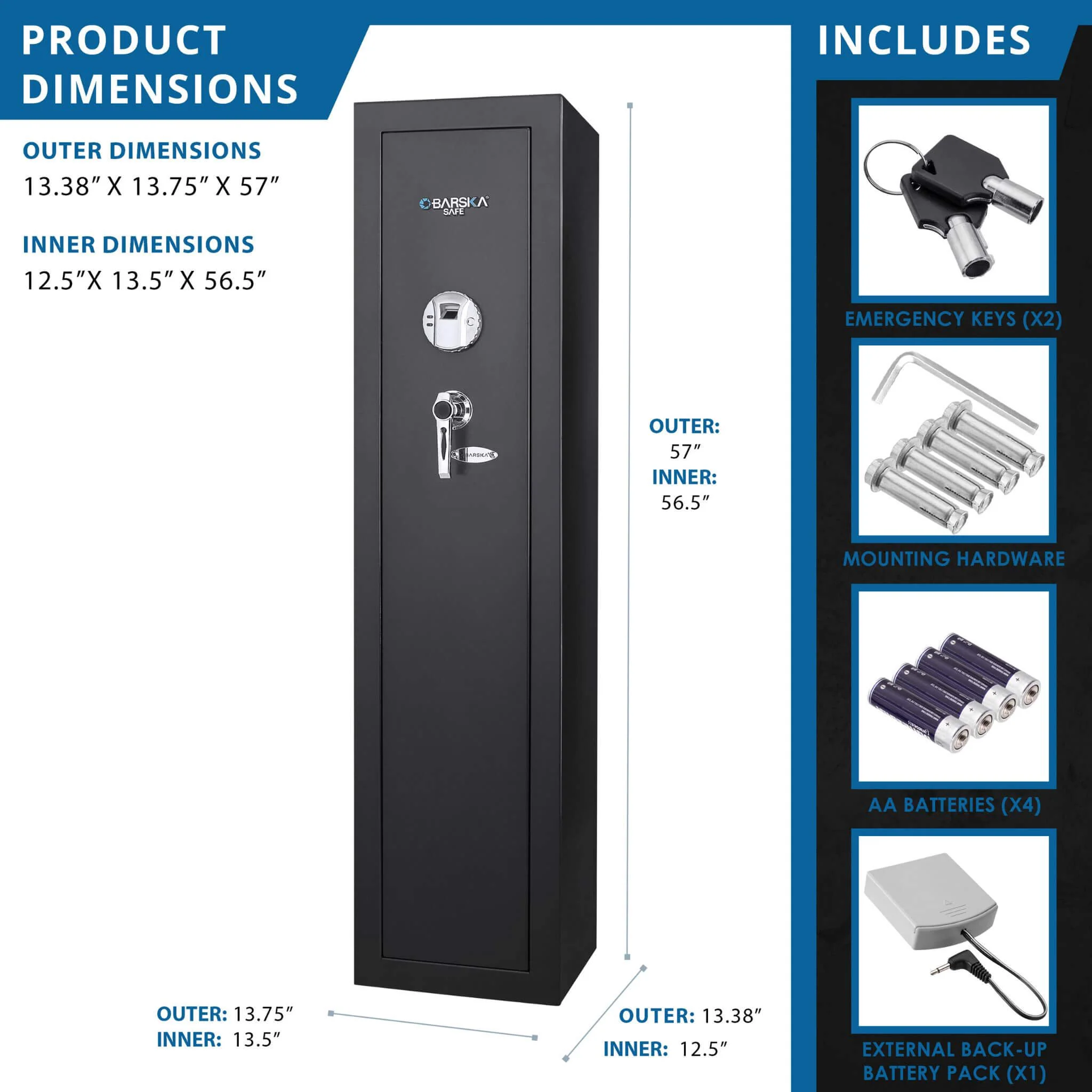 Barska 5.51 CF Tall Biometric Rifle Safe With Biometric Keypad (SAK90412) - Image 12