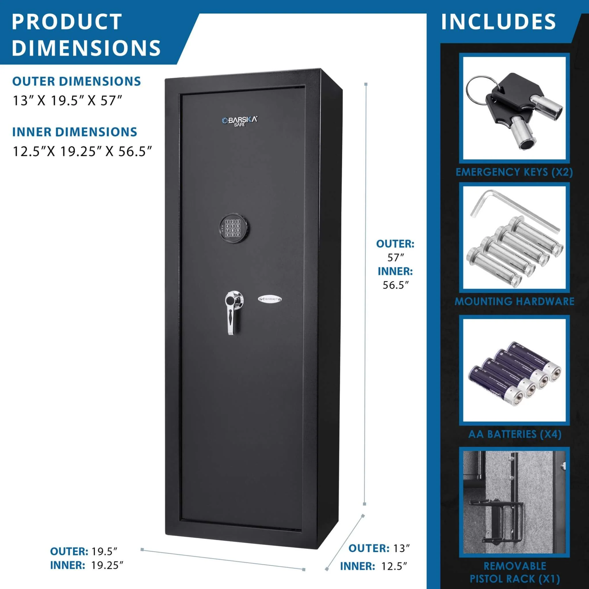 Barska 7.87 CF Extra-Large Rifle Gun Safe With Electronic Keypad And Secure Lock (SAK18420) - Image 10