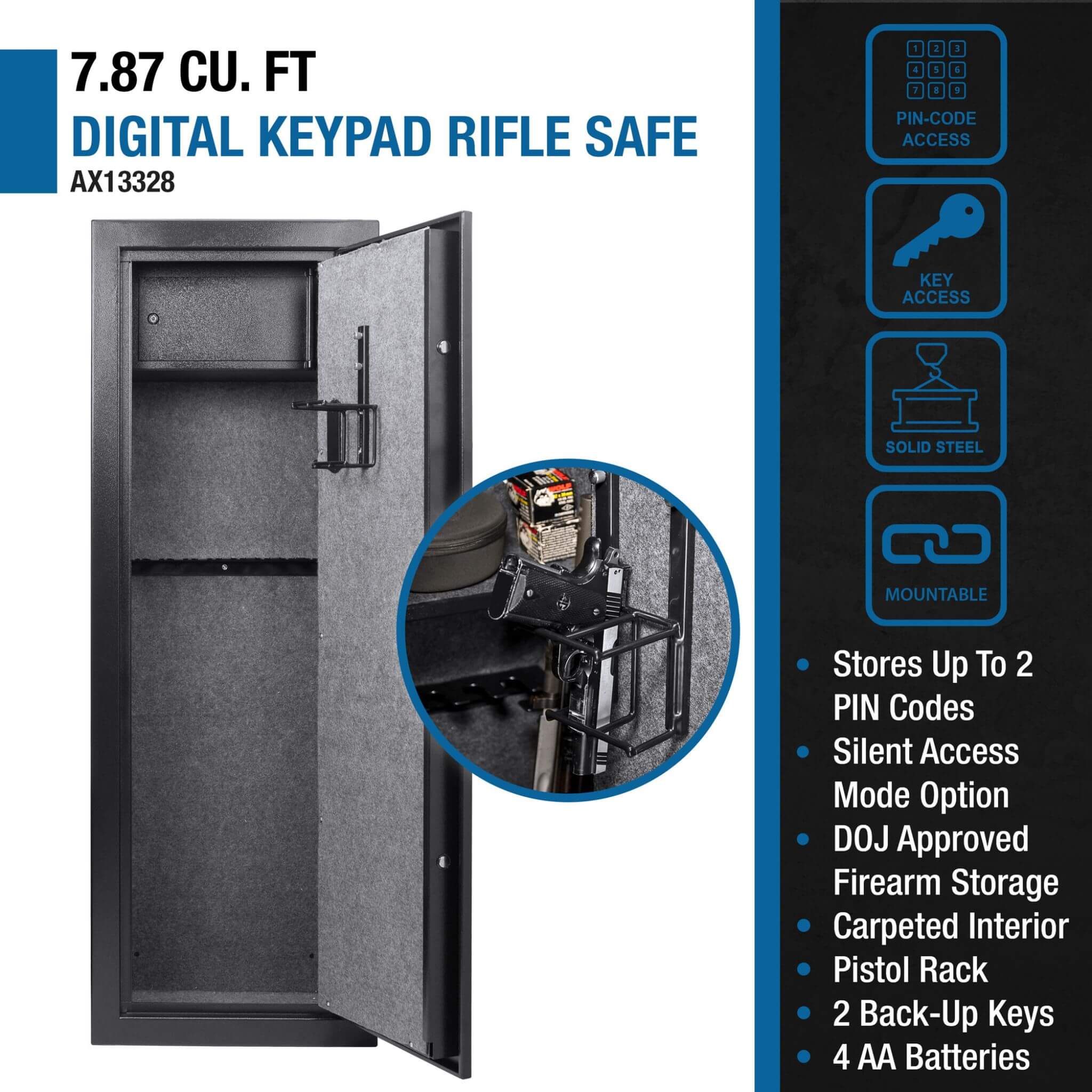Barska 7.87 CF Extra-Large Rifle Gun Safe With Electronic Keypad And Secure Lock (SAK18420) - Image 6