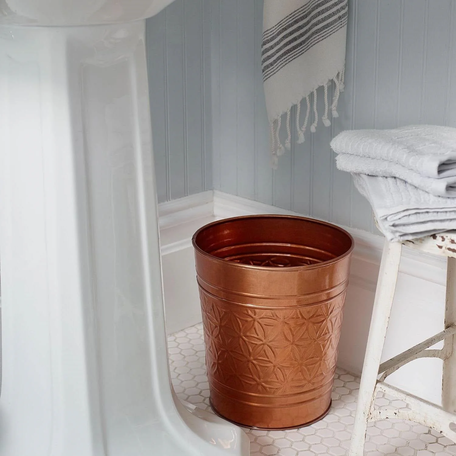 Bathroom Bedroom Metal Trash Can Waste Basket in Copper Finish - Image 2