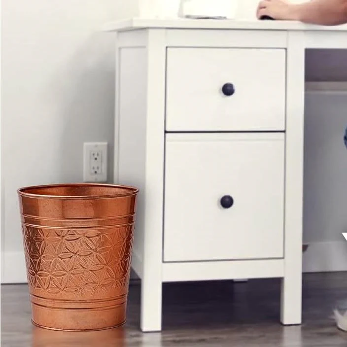 Bathroom Bedroom Metal Trash Can Waste Basket in Copper Finish - Image 3