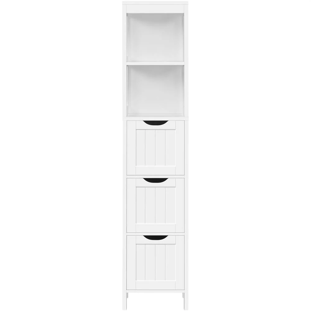 Bathroom Cabinet Tower with 3 Storage Drawers and 2 Shelves in White Wood Finish - Image 4