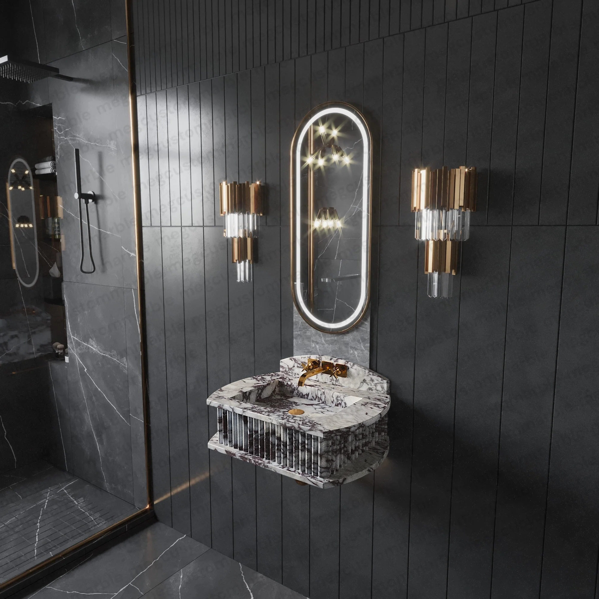 Bathroom Fluted Marble Sinks - Image 7