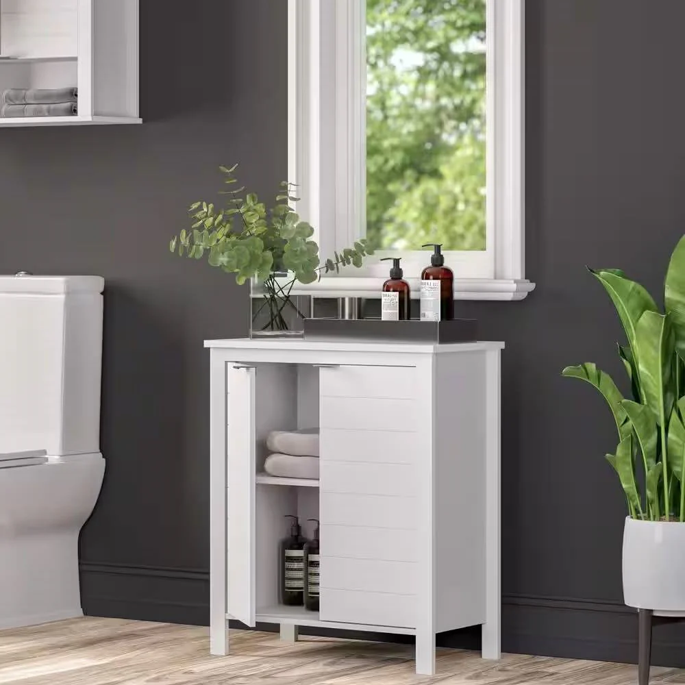 Bathroom Linen Cabinet with Storage Shelf in White Wood Finish - Image 3