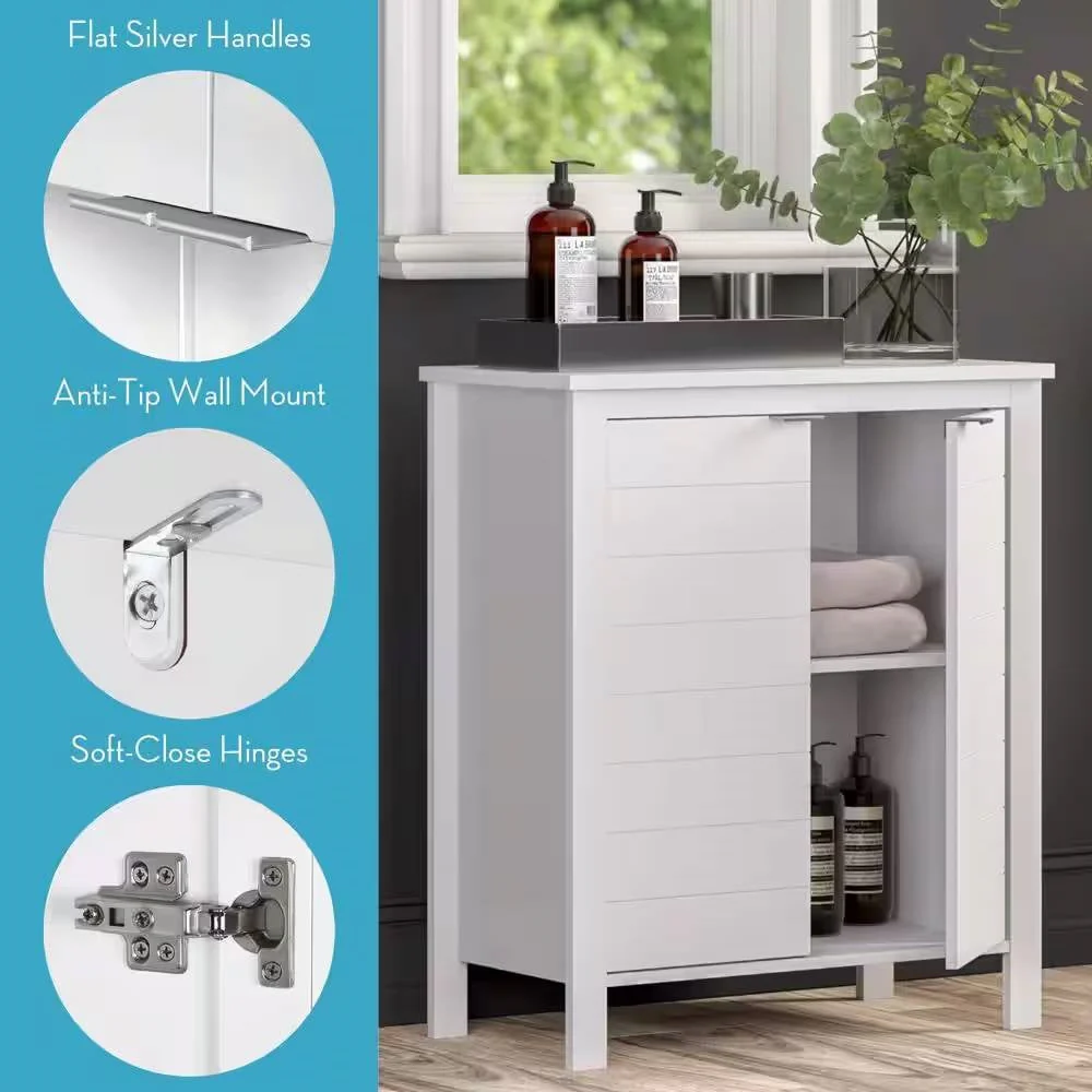 Bathroom Linen Cabinet with Storage Shelf in White Wood Finish - Image 4