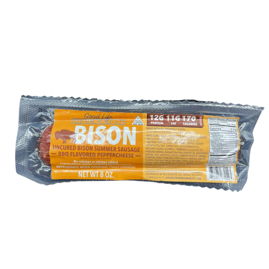 BBQ Peppercheese Bison Summer Sausage | Pack of 4 | 7-8 oz | Nebraska Bison - Image 2