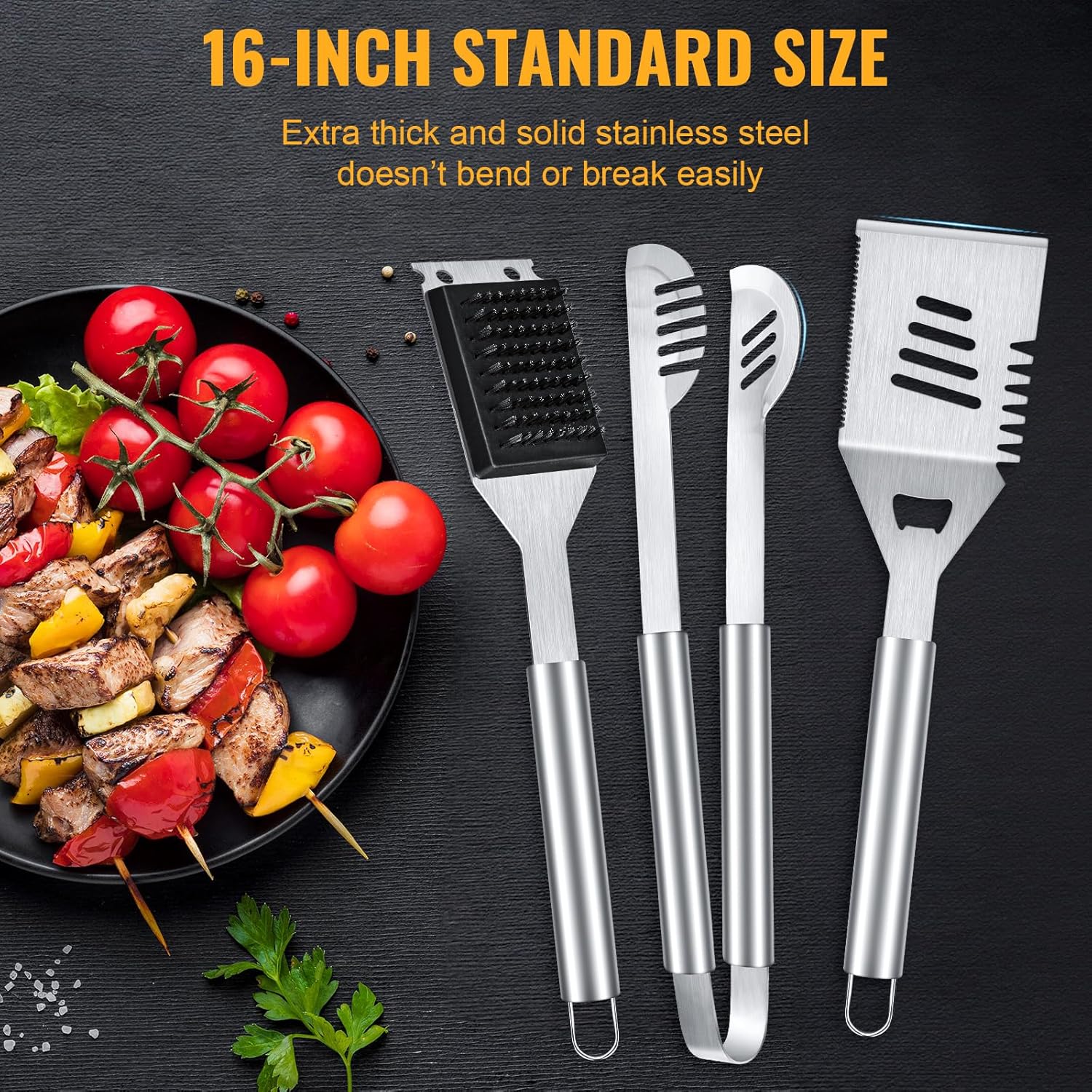 BBQ Tool Grilling Accessories, 16-Inch Stainless Steel BBQ Grill Tools - Image 2