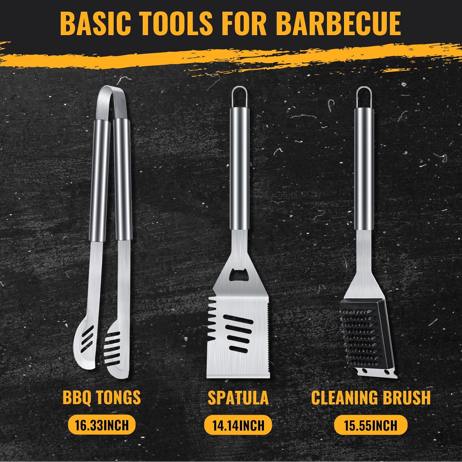 BBQ Tool Grilling Accessories, 16-Inch Stainless Steel BBQ Grill Tools - Image 3