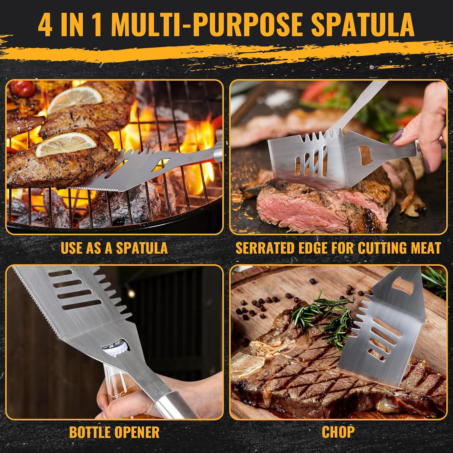 BBQ Tool Grilling Accessories, 16-Inch Stainless Steel BBQ Grill Tools - Image 4