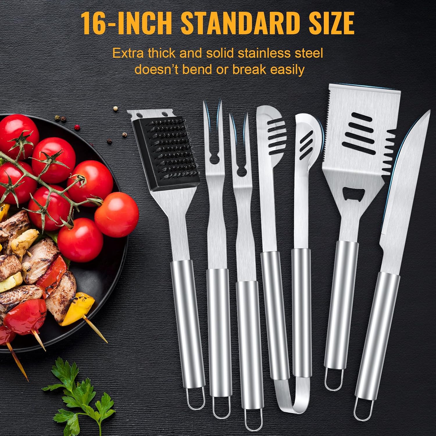 BBQ Tool Grilling Accessories, 16-Inch Stainless Steel BBQ Grill Tools - Image 9