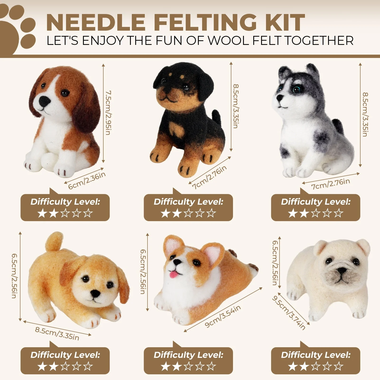 Beagle Needle Felting Kit. Wizardi DIY Wool Craft Kit F07N8-W548-N2 - Image 2