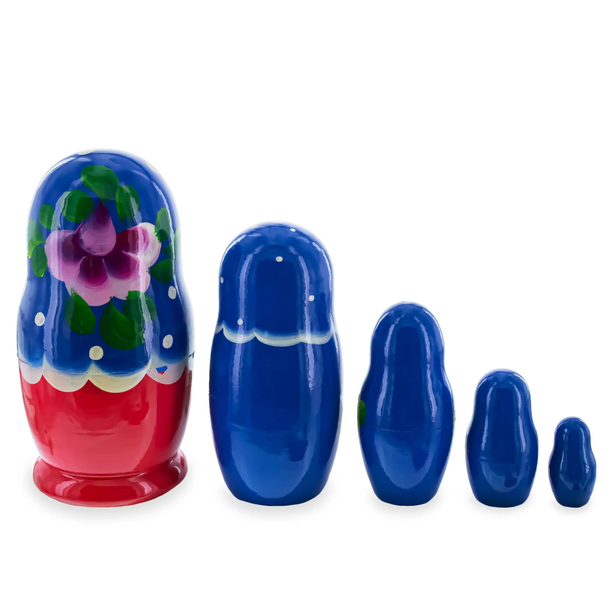 Beautiful Wooden  with Blue Color Hood and Gold Flowers Nesting Dolls - Image 2