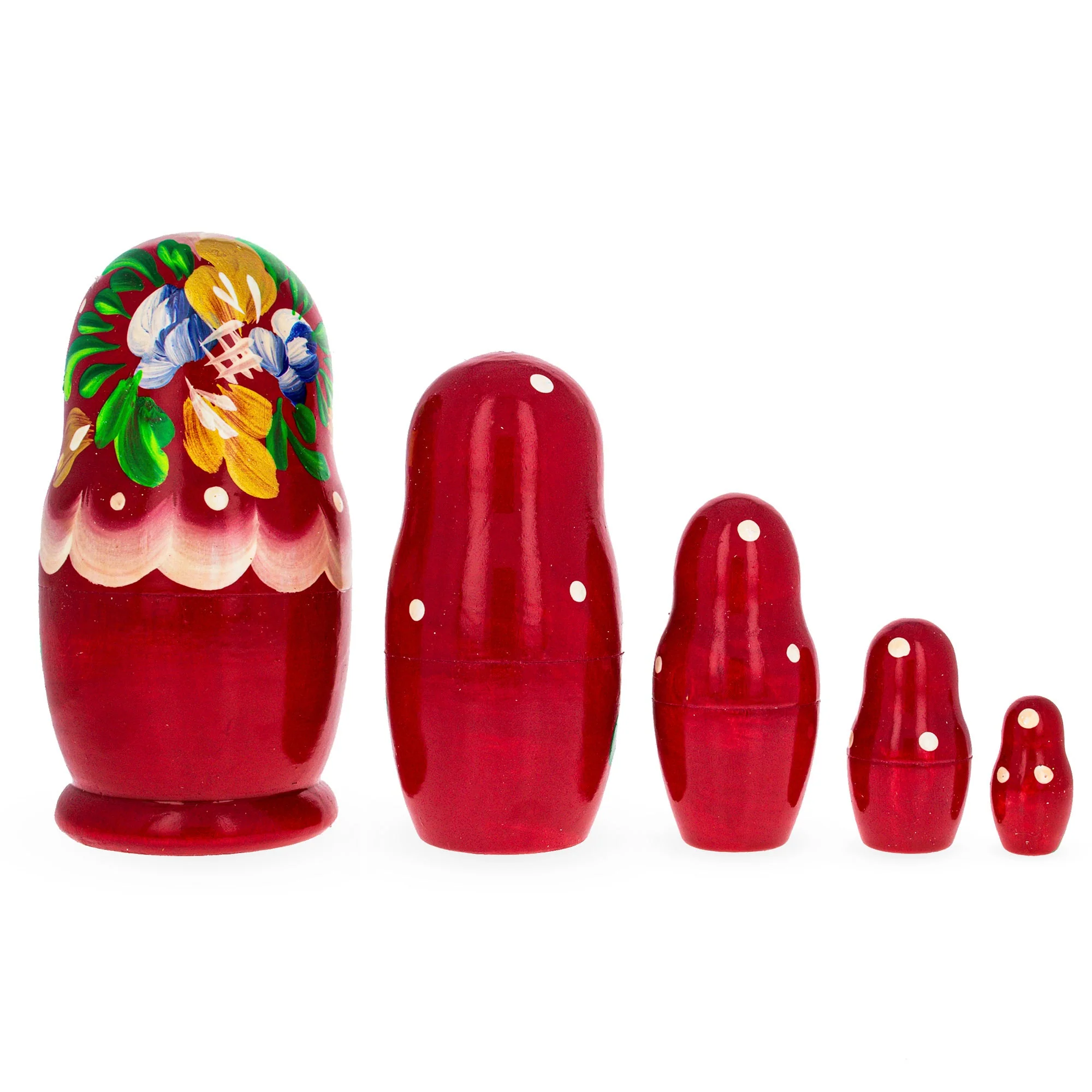 Beautiful Wooden with Orange Color Hood and Flowers Nesting Dolls - Image 2