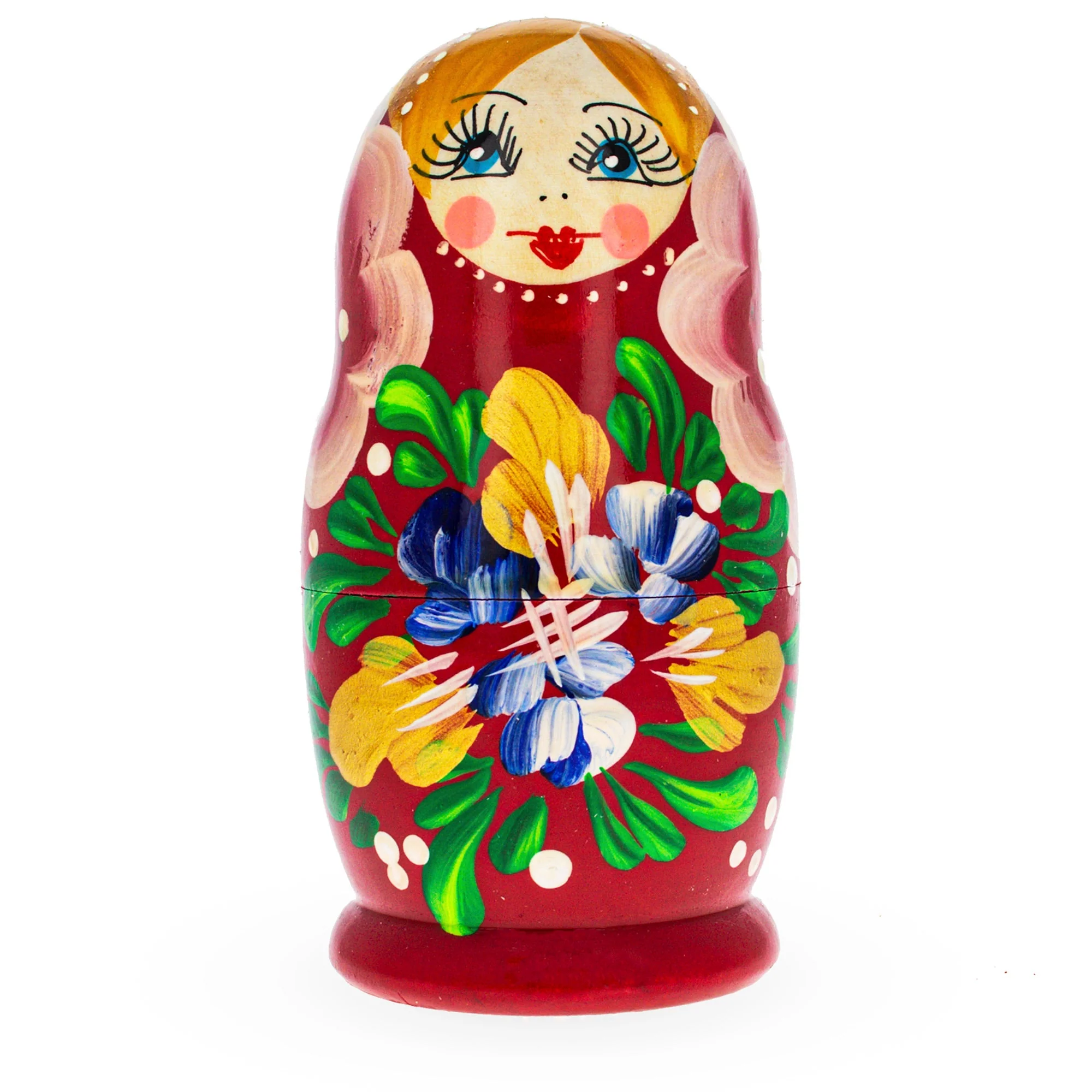 Beautiful Wooden with Orange Color Hood and Flowers Nesting Dolls - Image 3