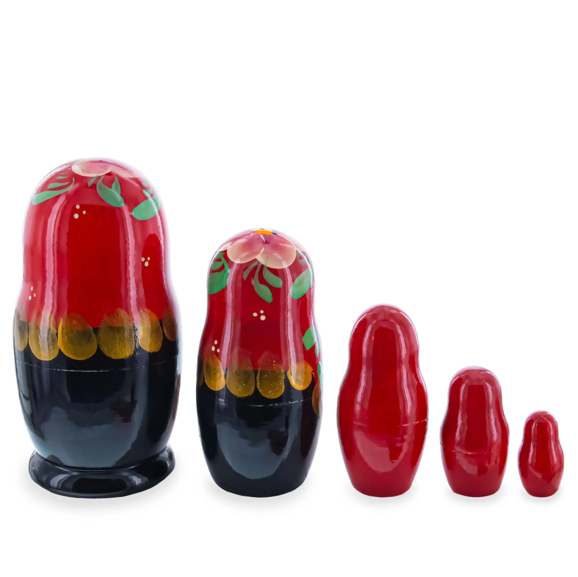 Beautiful Wooden  with Red Color Hood and Golden Flowers Nesting Dolls - Image 2