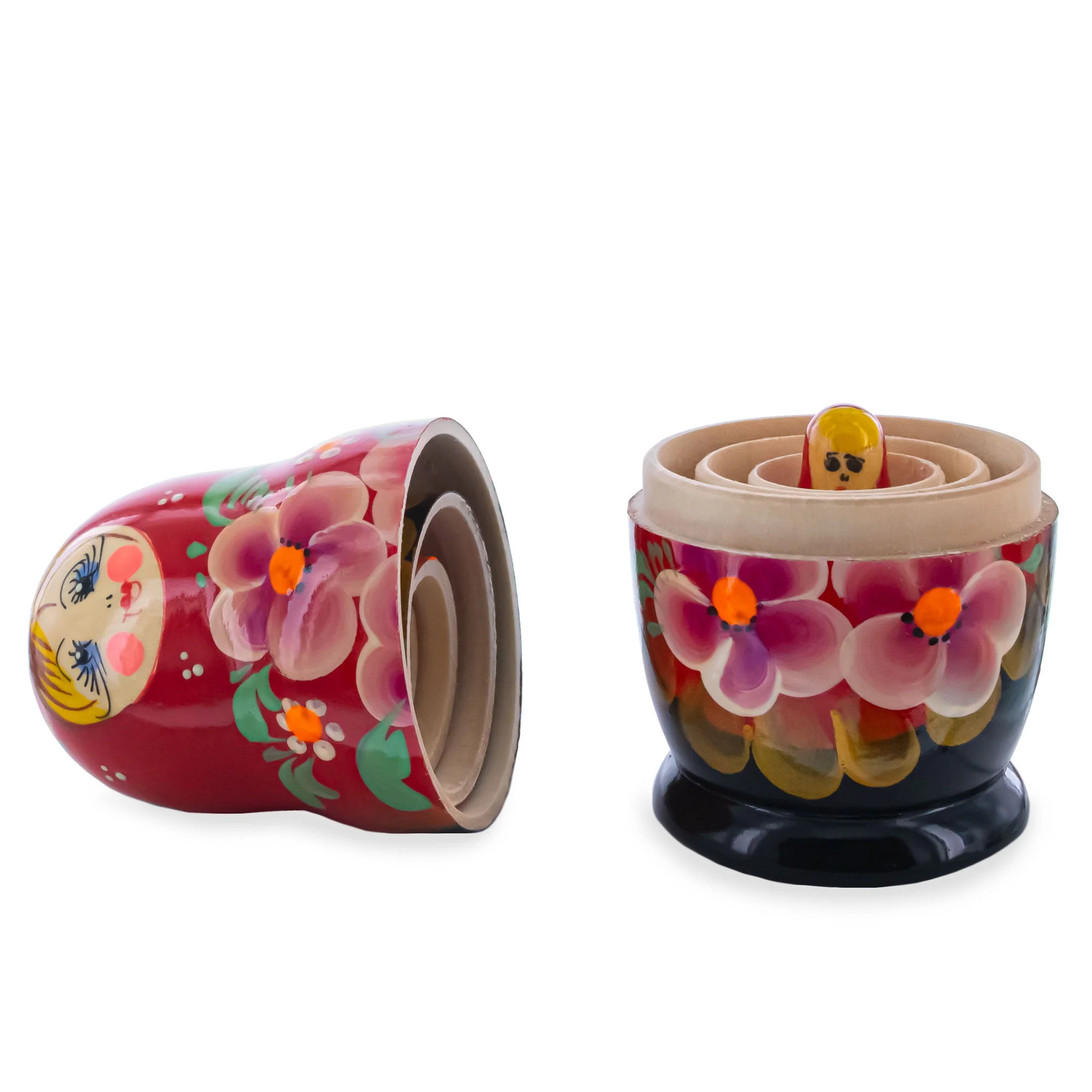 Beautiful Wooden  with Red Color Hood and Golden Flowers Nesting Dolls - Image 3