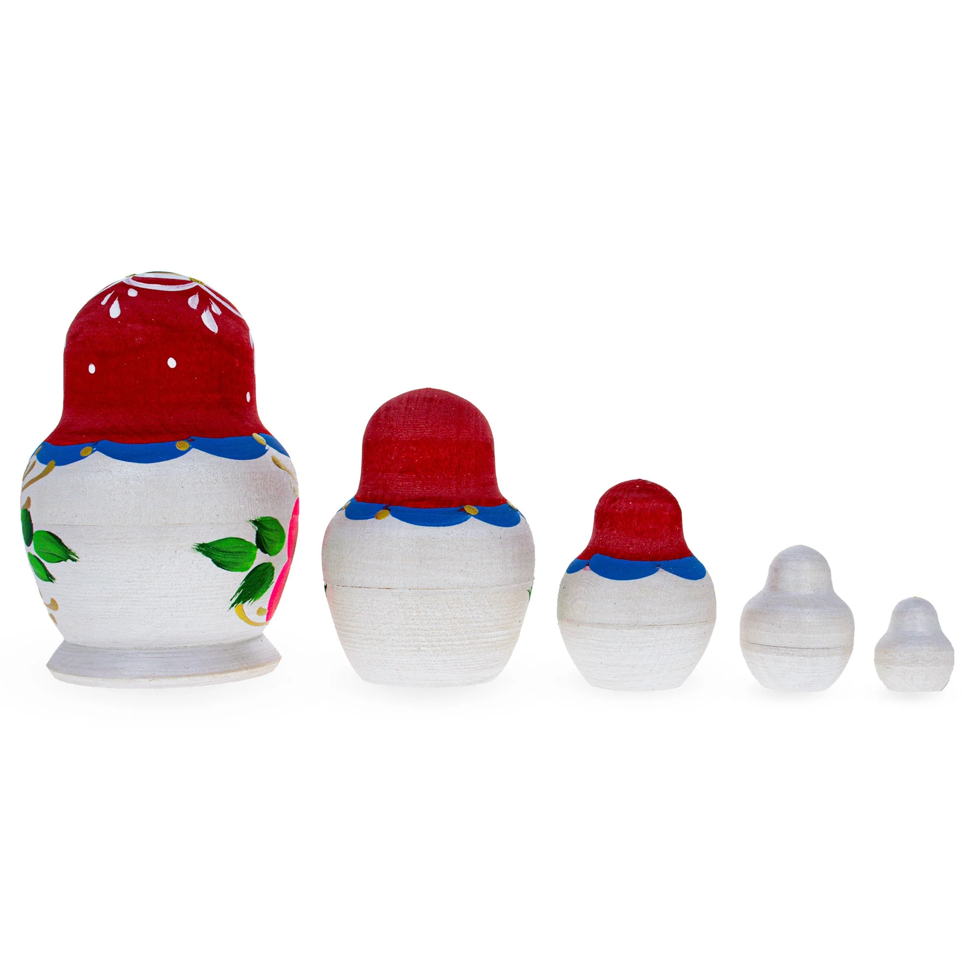 Beautiful Wooden with Red Color Hood and Pink Flowers Nesting Dolls - Image 2