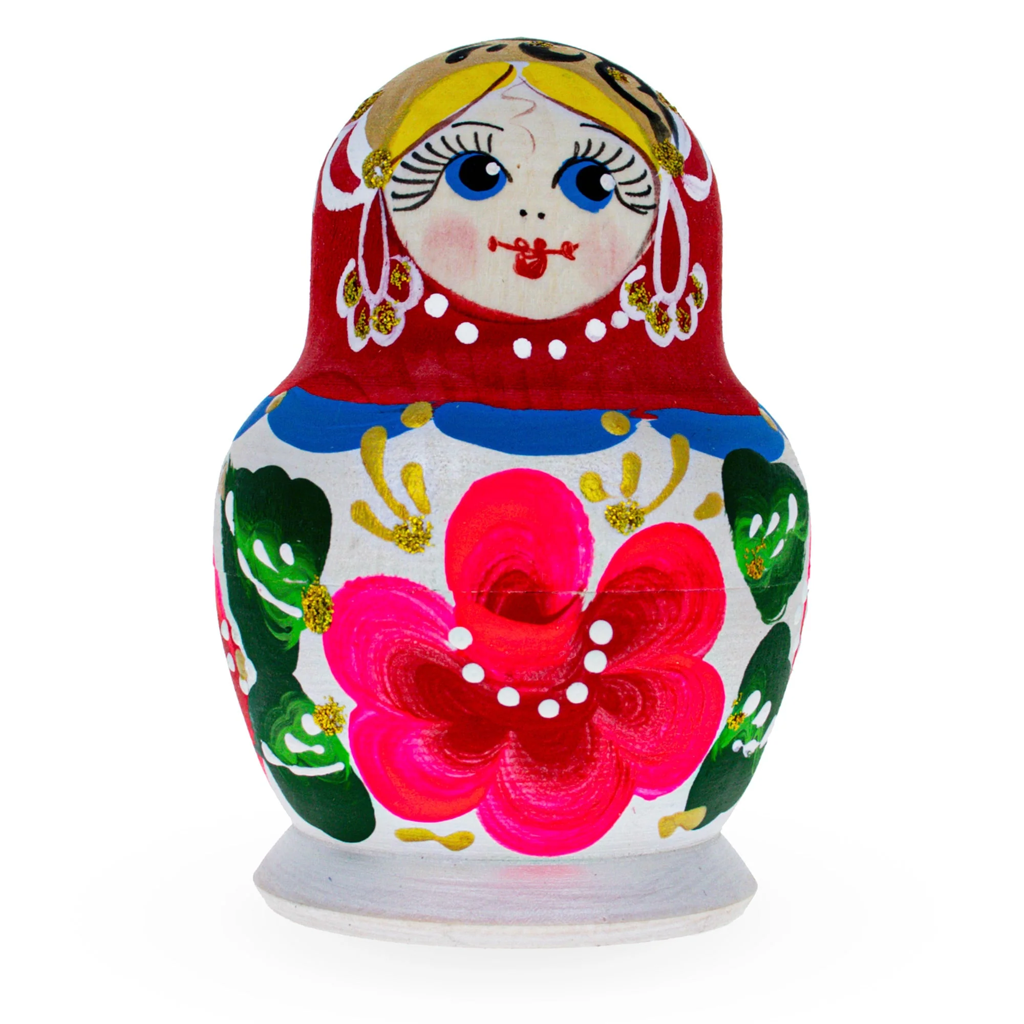 Beautiful Wooden with Red Color Hood and Pink Flowers Nesting Dolls - Image 3