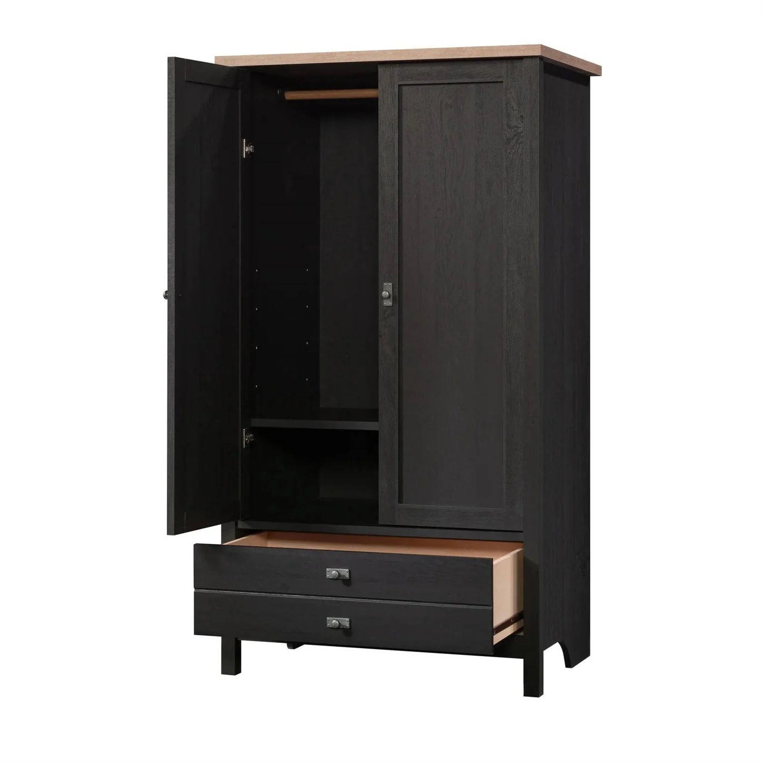 Bedroom Armoire Cabinet with Bottom Storage Drawer in Black Oak Wood Finish - Image 2