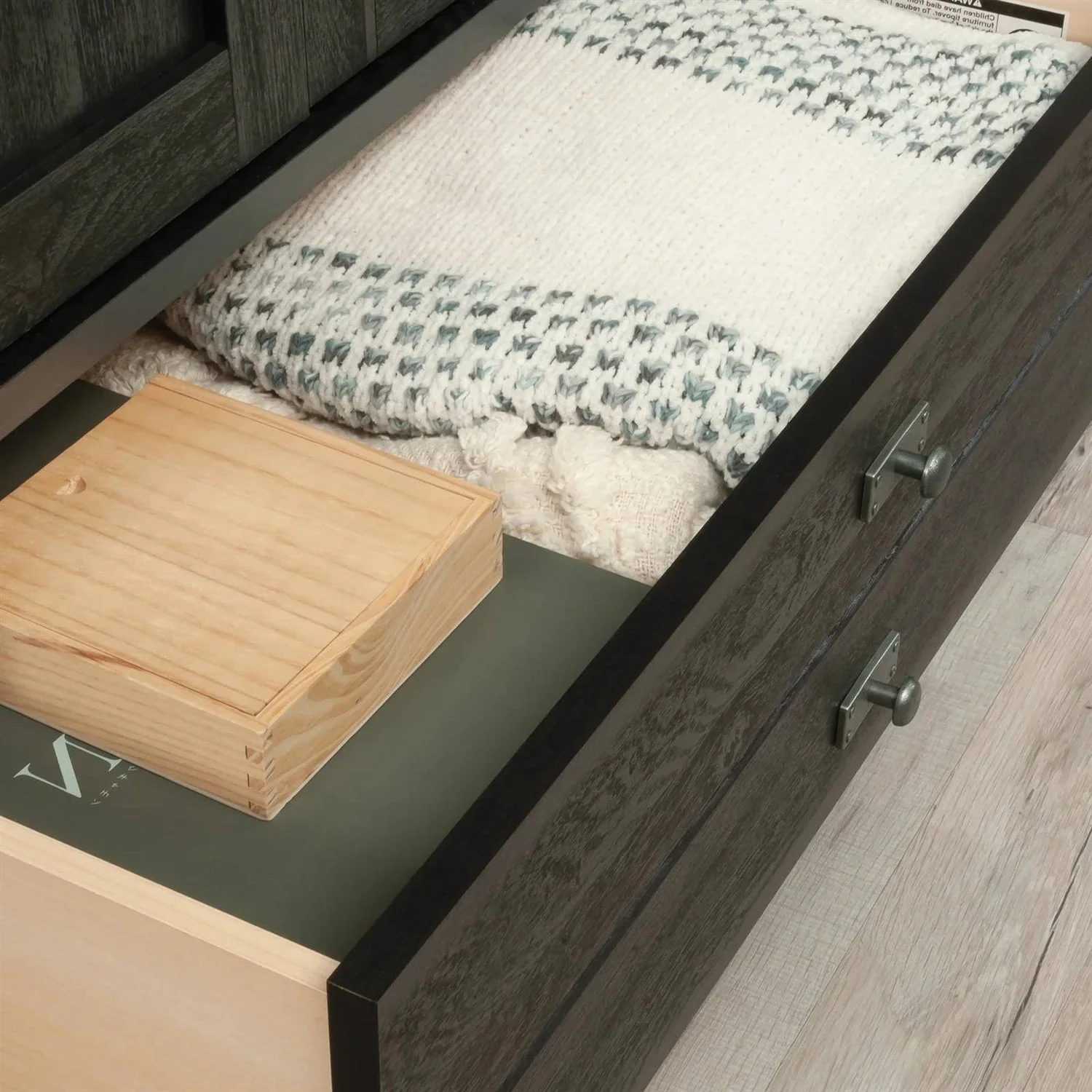 Bedroom Armoire Cabinet with Bottom Storage Drawer in Black Oak Wood Finish - Image 4