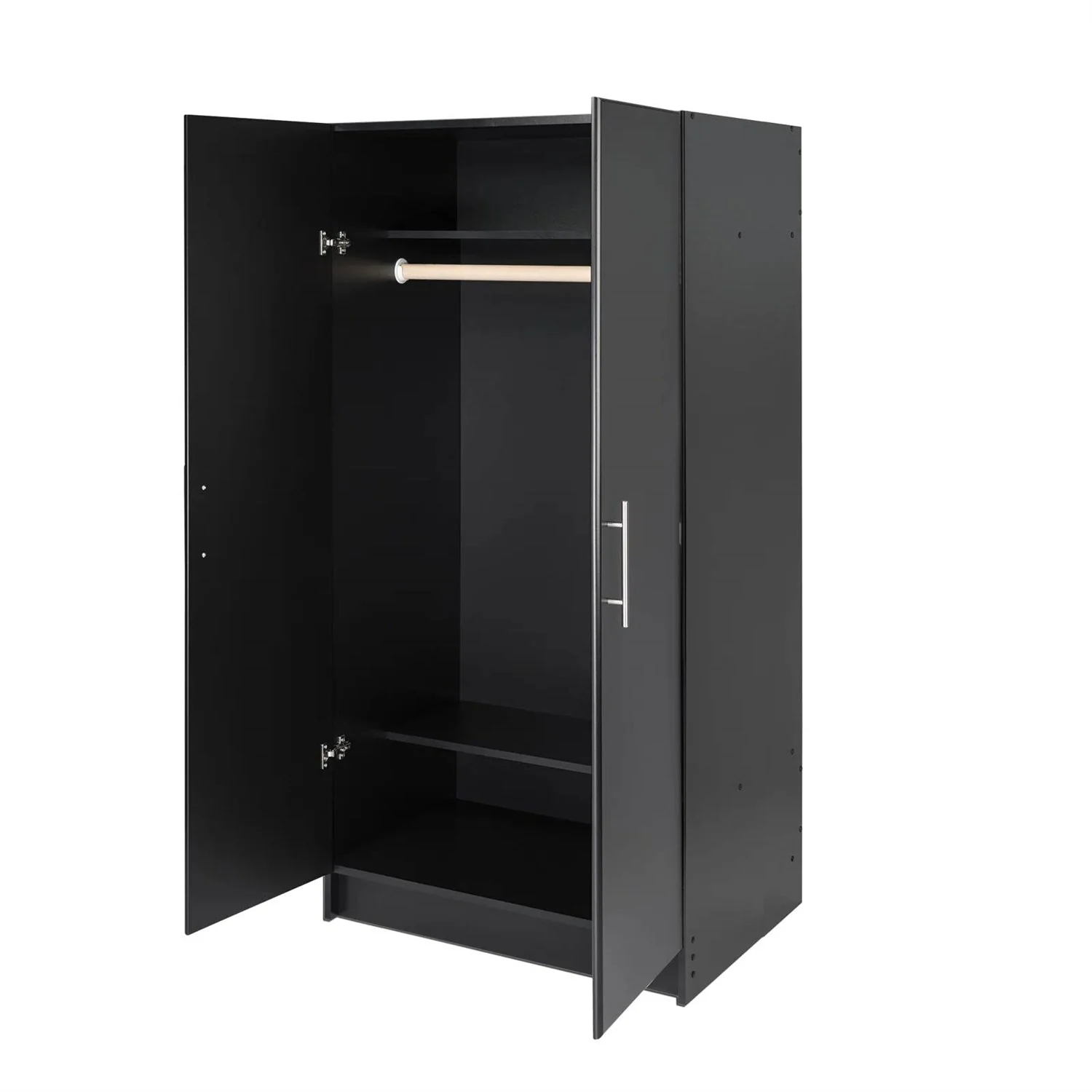 Bedroom Armoire Wardrobe Cabinet with Hanging Rail in Black Wood Finish - Image 3