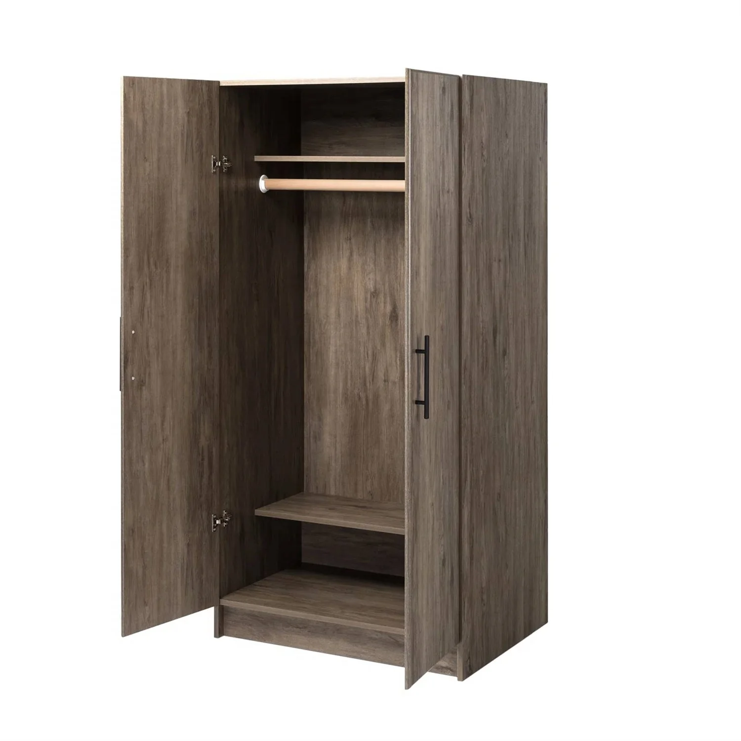 Bedroom Armoire Wardrobe Cabinet with Hanging Rail in Grey Brown Wood Finish - Image 3