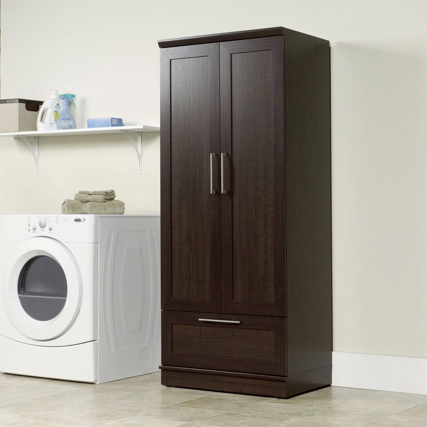 Bedroom Wardrobe Armoire Cabinet in Dark Brown Oak Wood Finish - Image 3