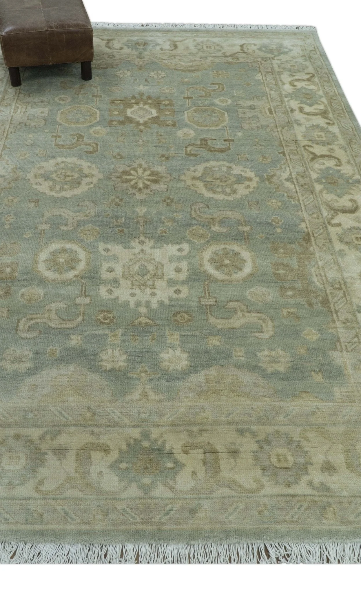 Beige And Blue Traditional Oushak Design  6x9 Hand Knotted Wool Area Rug - Image 2