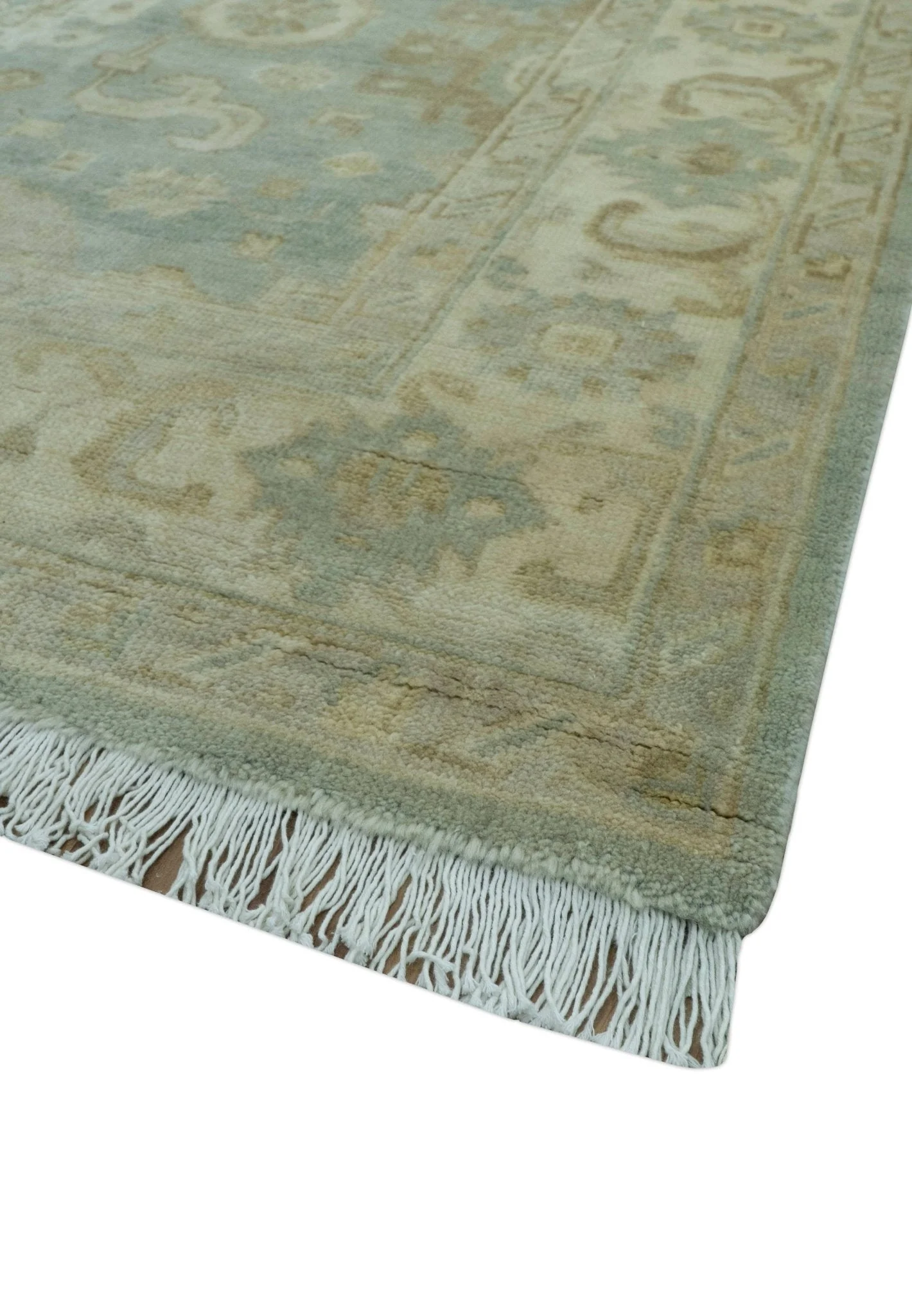 Beige And Blue Traditional Oushak Design  6x9 Hand Knotted Wool Area Rug - Image 3
