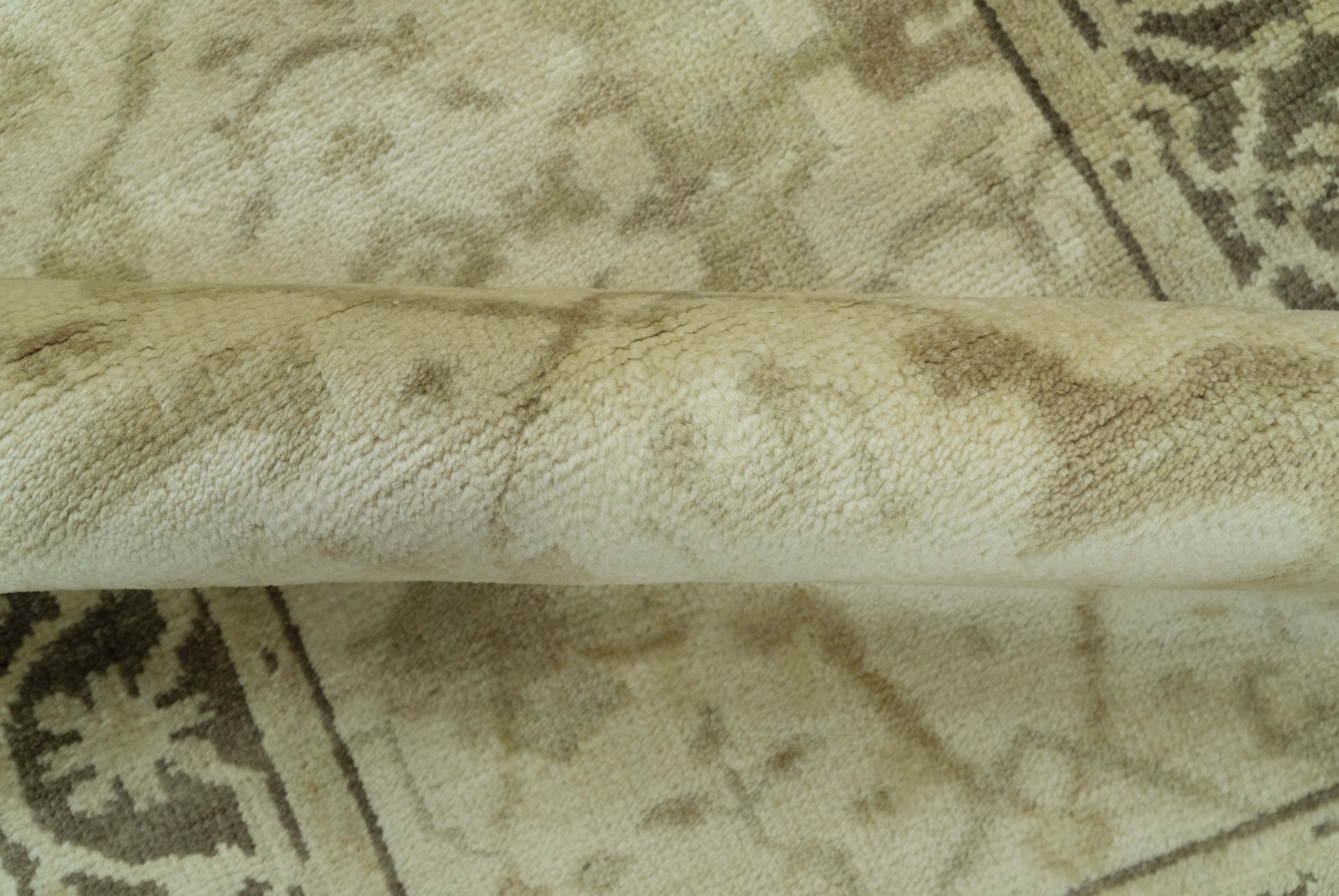 Beige And Brown Traditional Oushak Design Hand Knotted 3x5 Wool Area Rug - Image 3