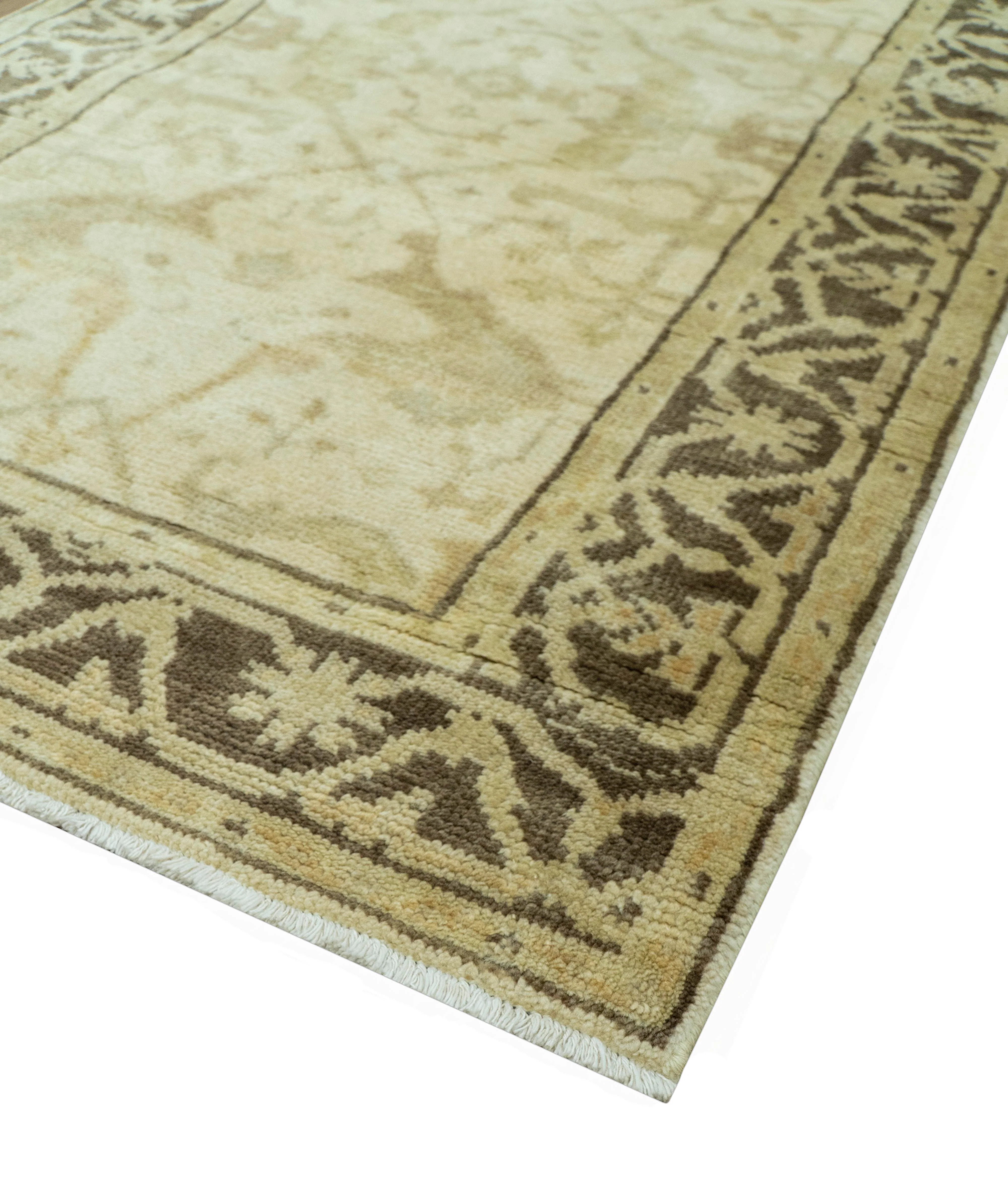 Beige And Brown Traditional Oushak Design Hand Knotted 3x5 Wool Area Rug - Image 4