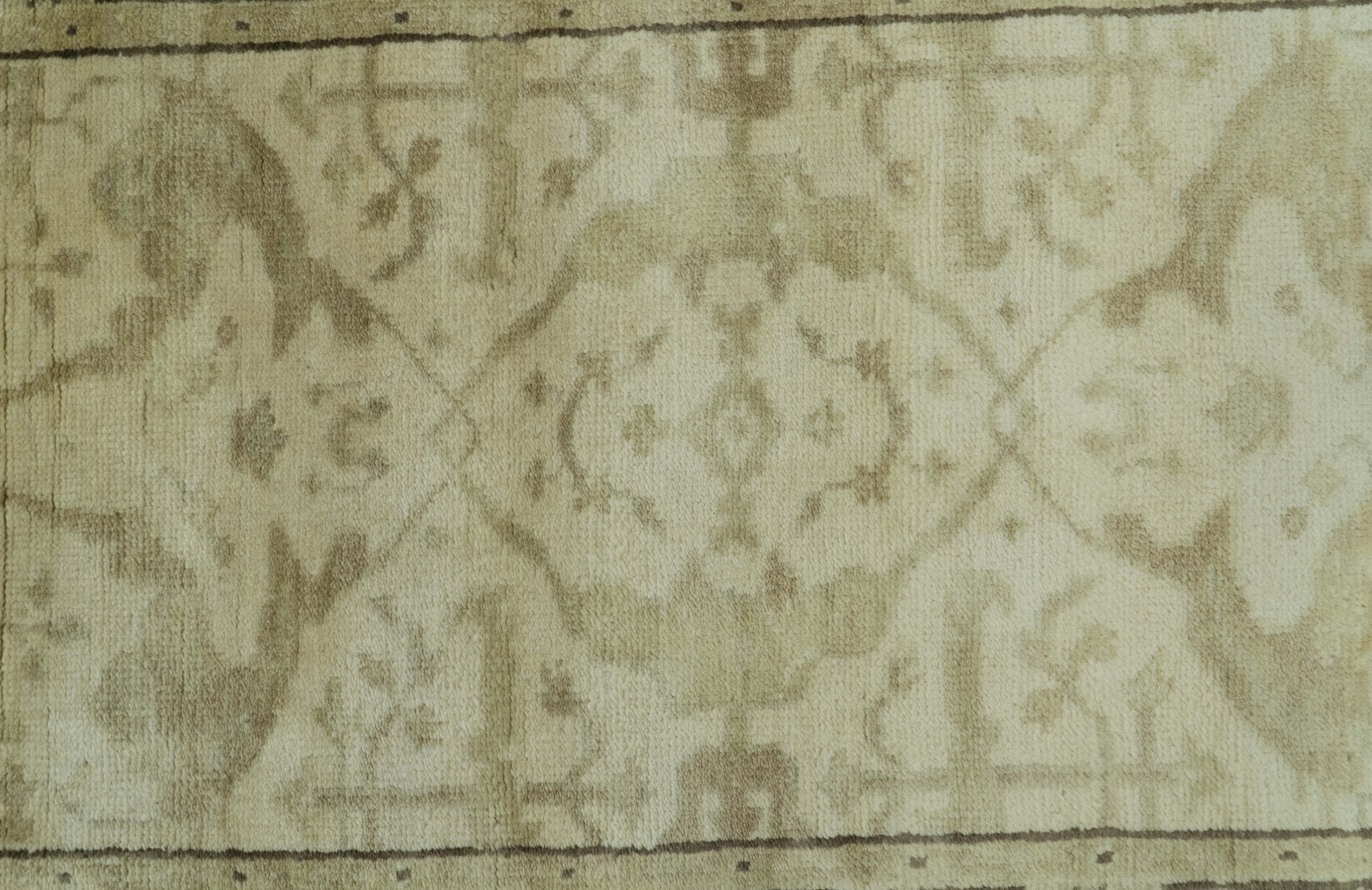 Beige And Brown Traditional Oushak Design Hand Knotted 3x5 Wool Area Rug - Image 7