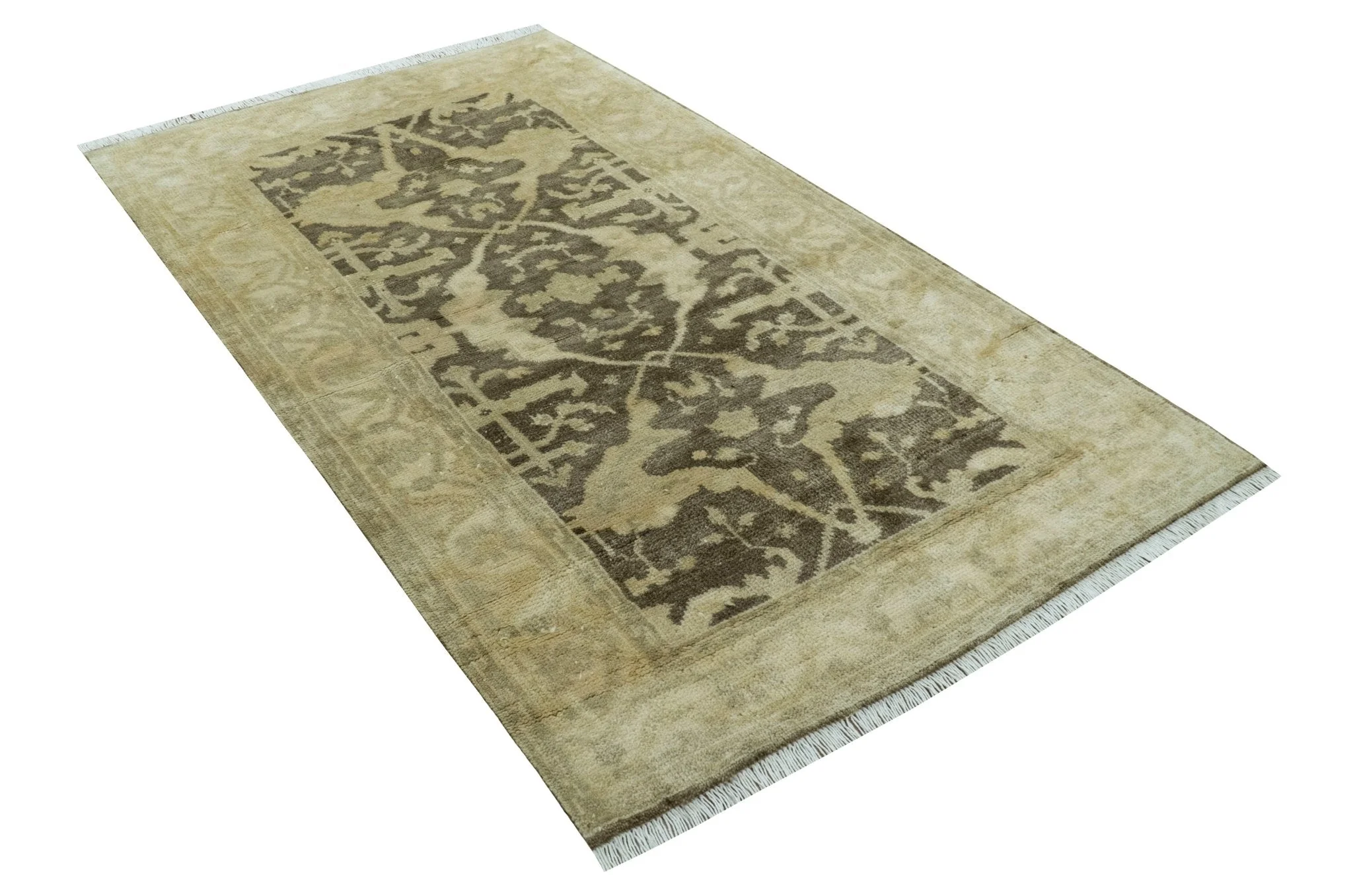 Beige And Brown Traditional Oushak Design Hand Knotted 3x5 wool area rug - Image 9