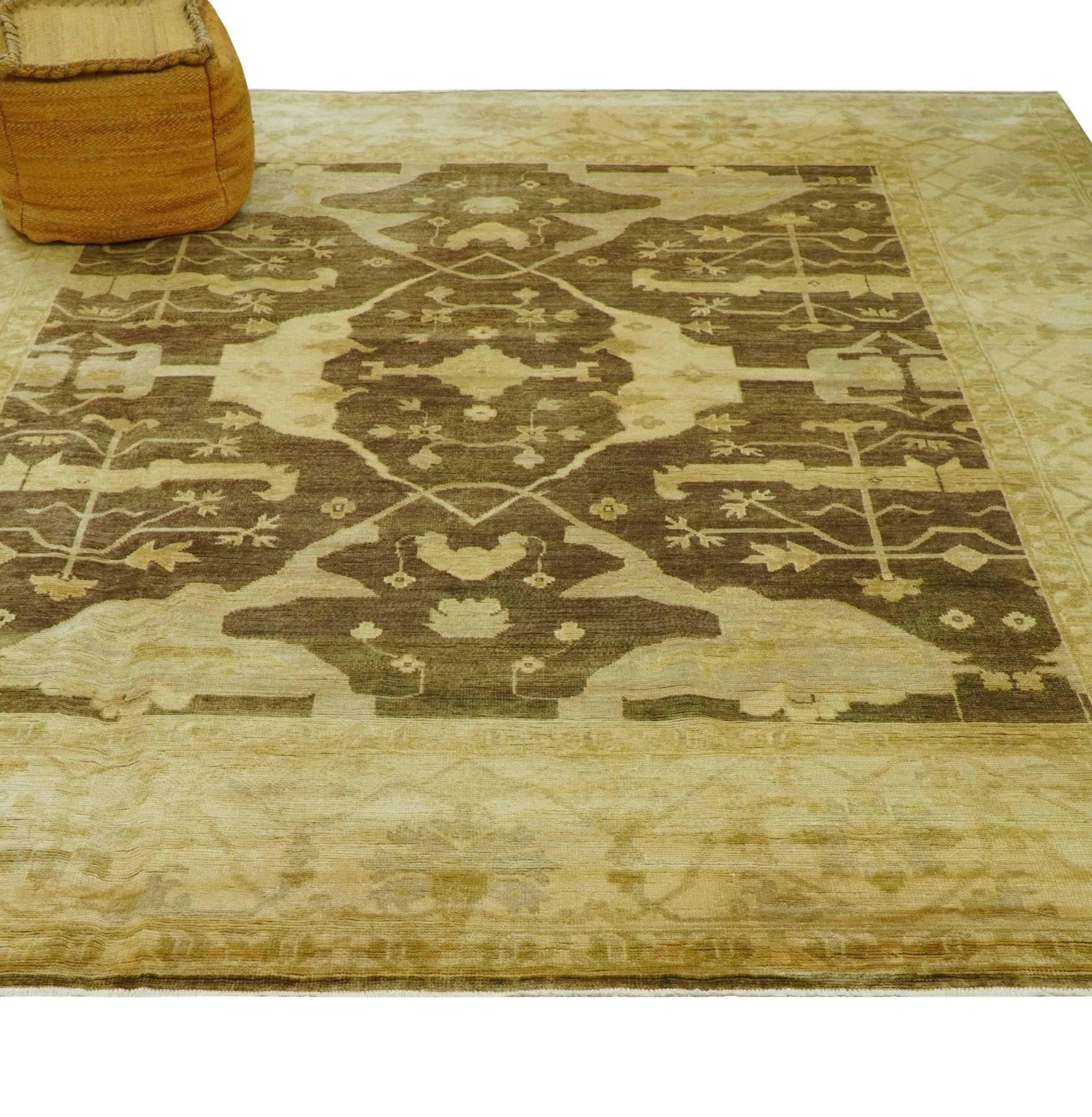 Beige And Brown Traditional Oushak Hand knotted Wool Area Rug - Image 2